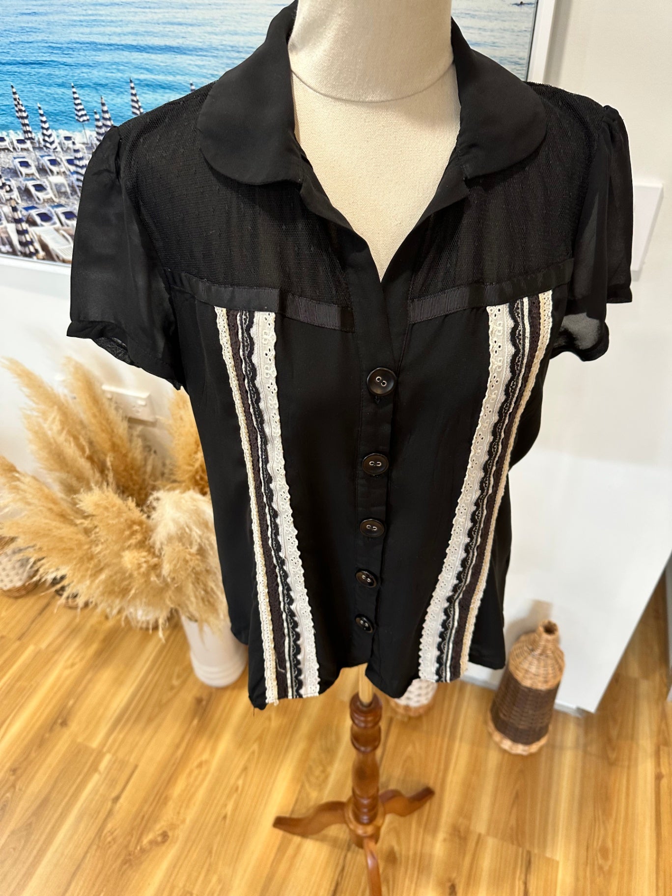 Amie - Bohemian Blouse - Size 10 - Black and white