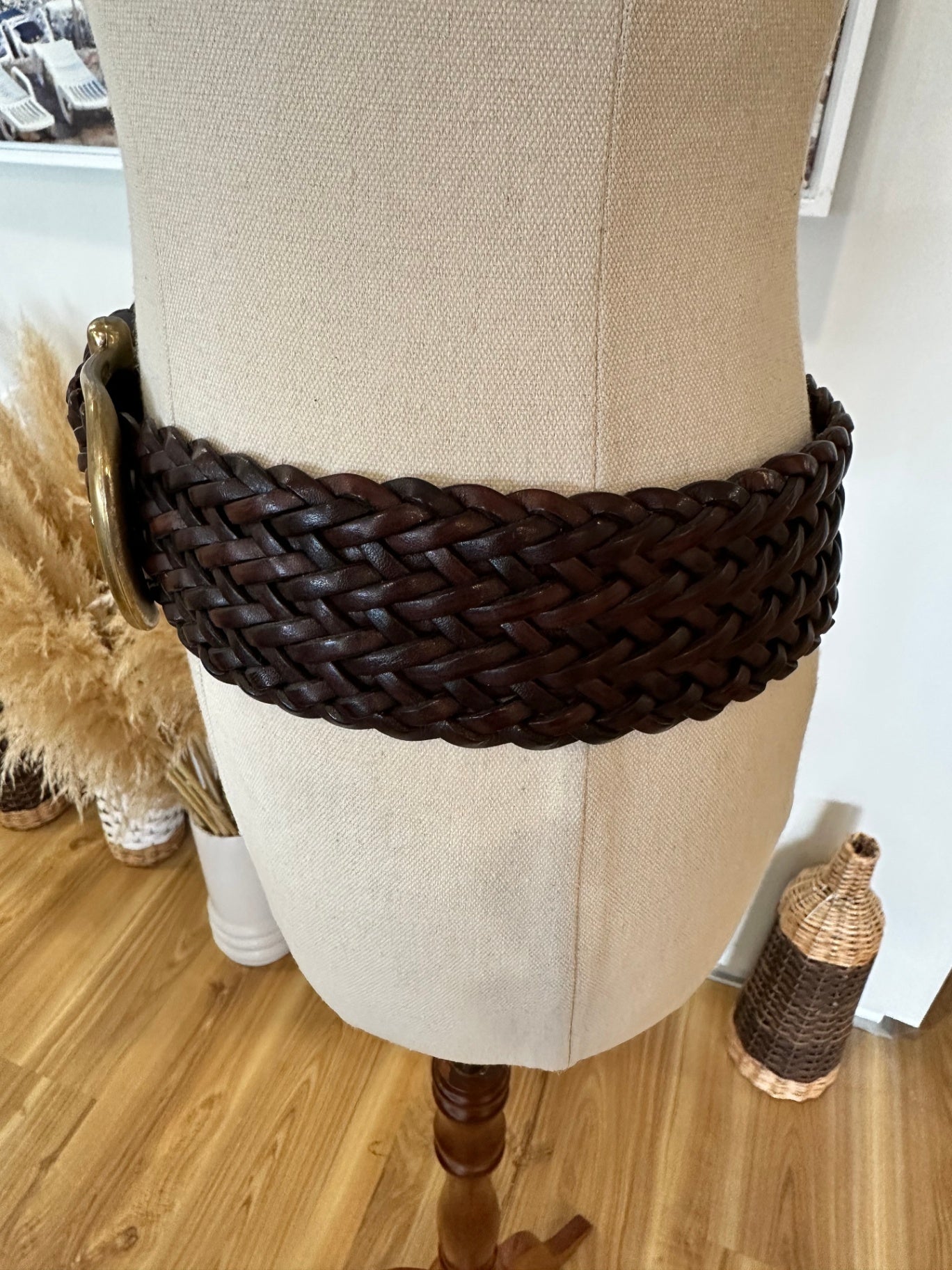 Vintage 90's - Woven Leather Belt - Brown
