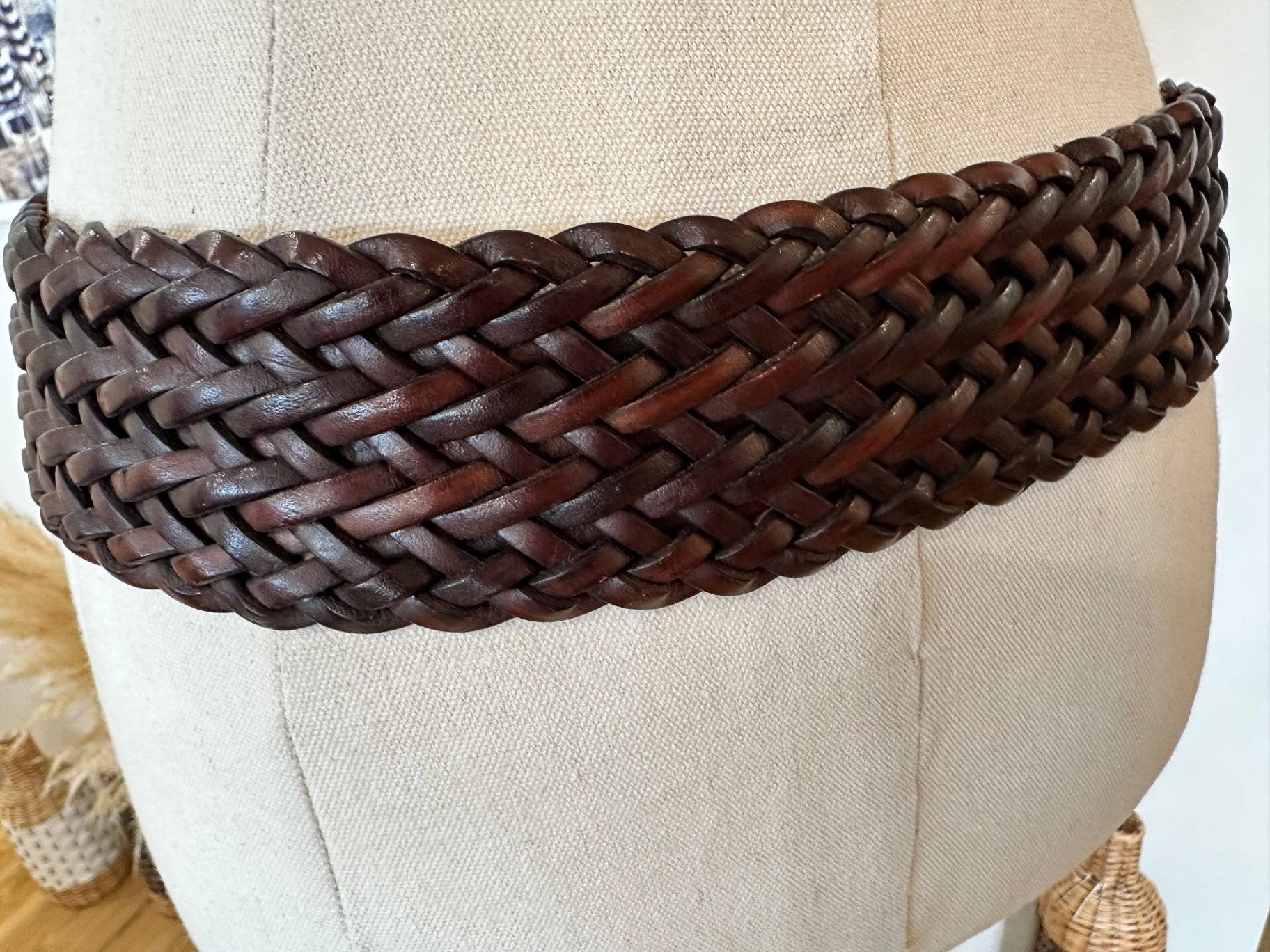Vintage 90's - Woven Leather Belt - Brown