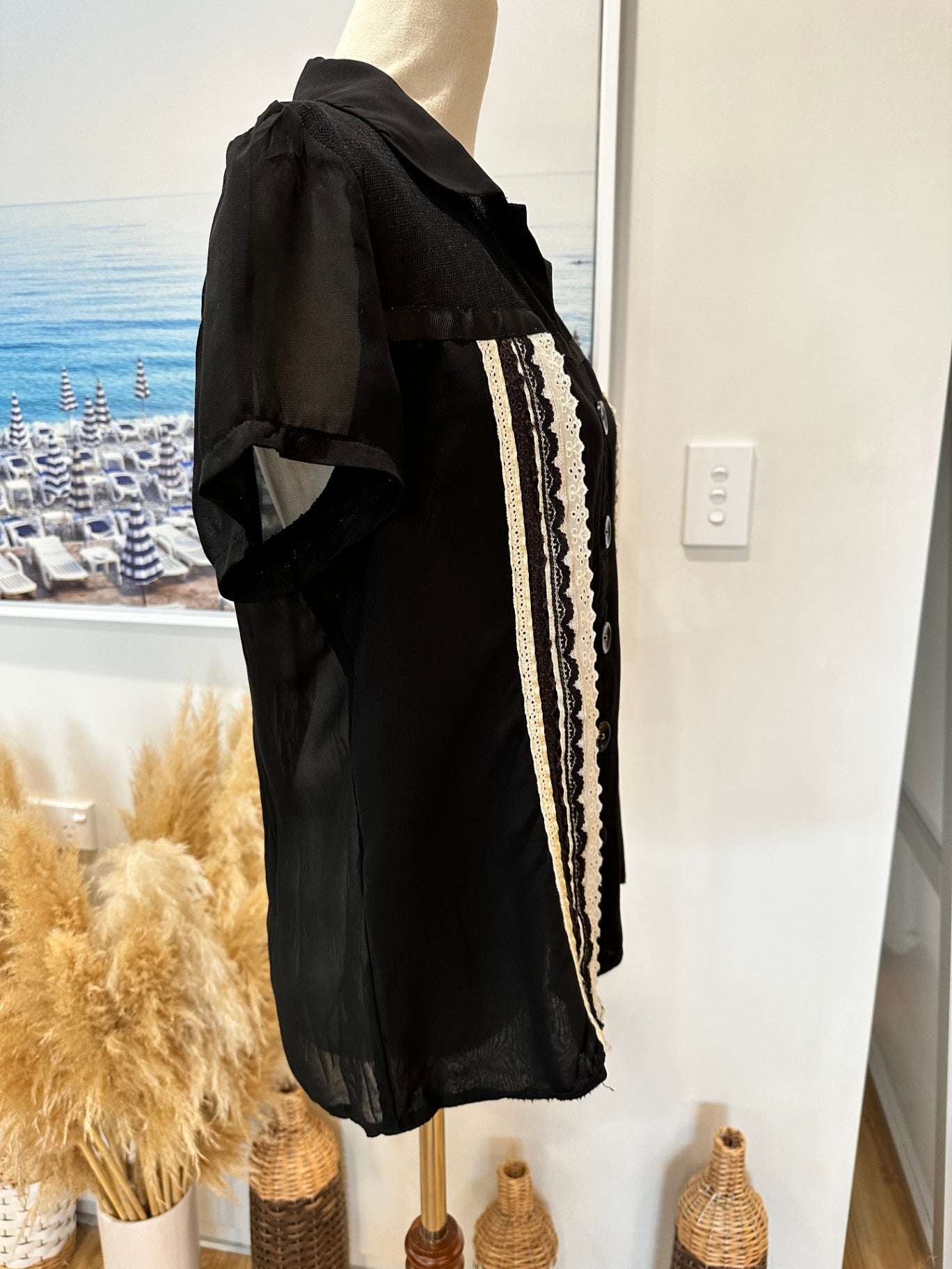 Amie - Bohemian Blouse - Size 10 - Black and white