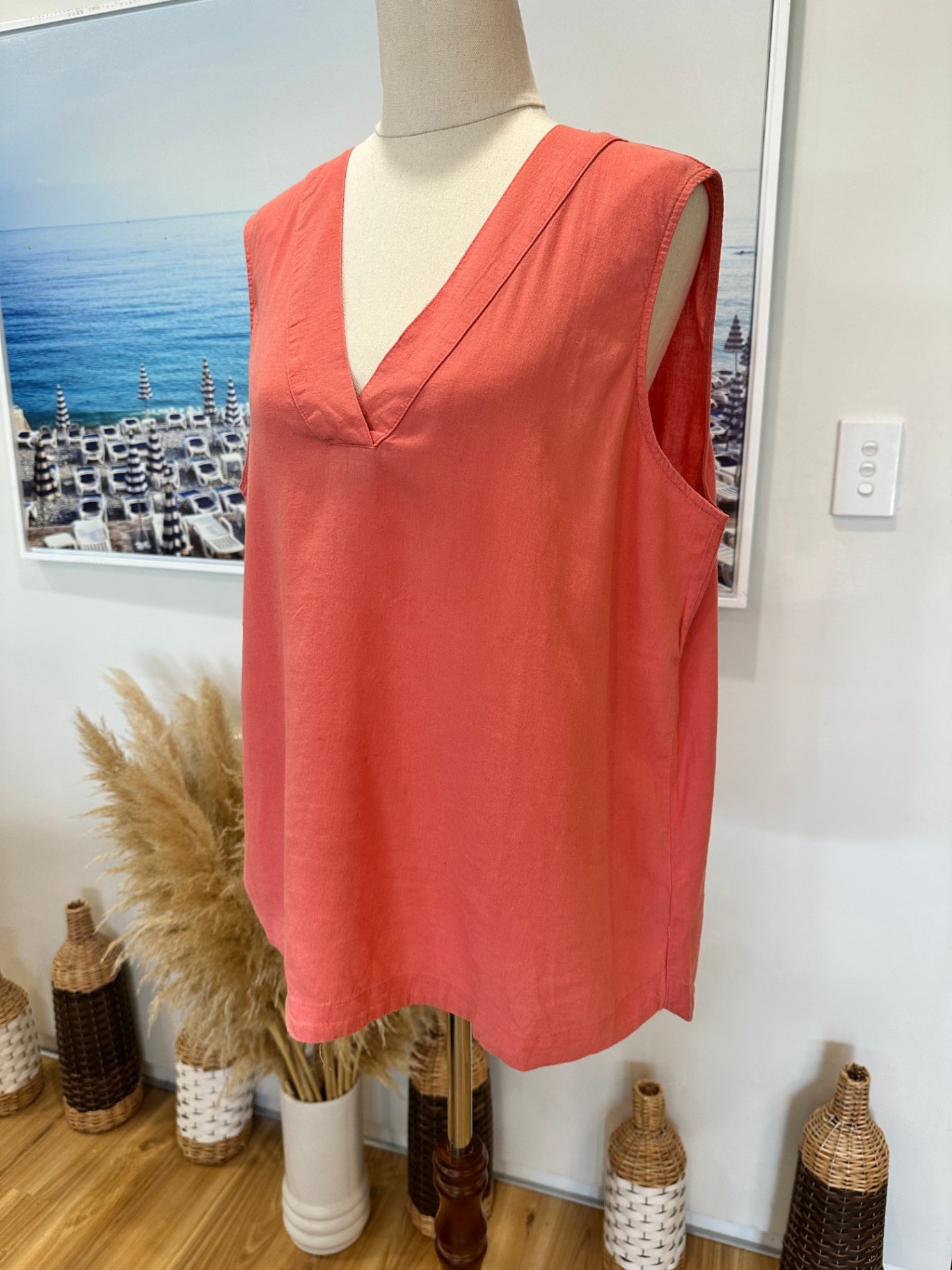 100% Linen - Coral Tank Top - Size 12