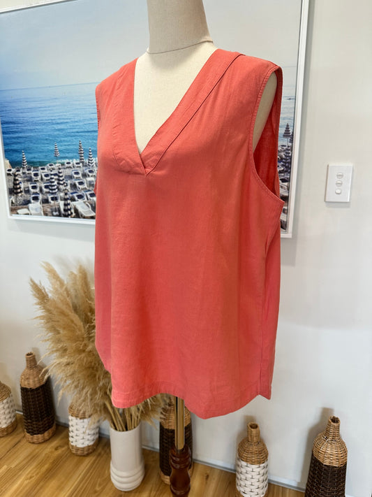100% Linen - Coral Tank Top - Size 12