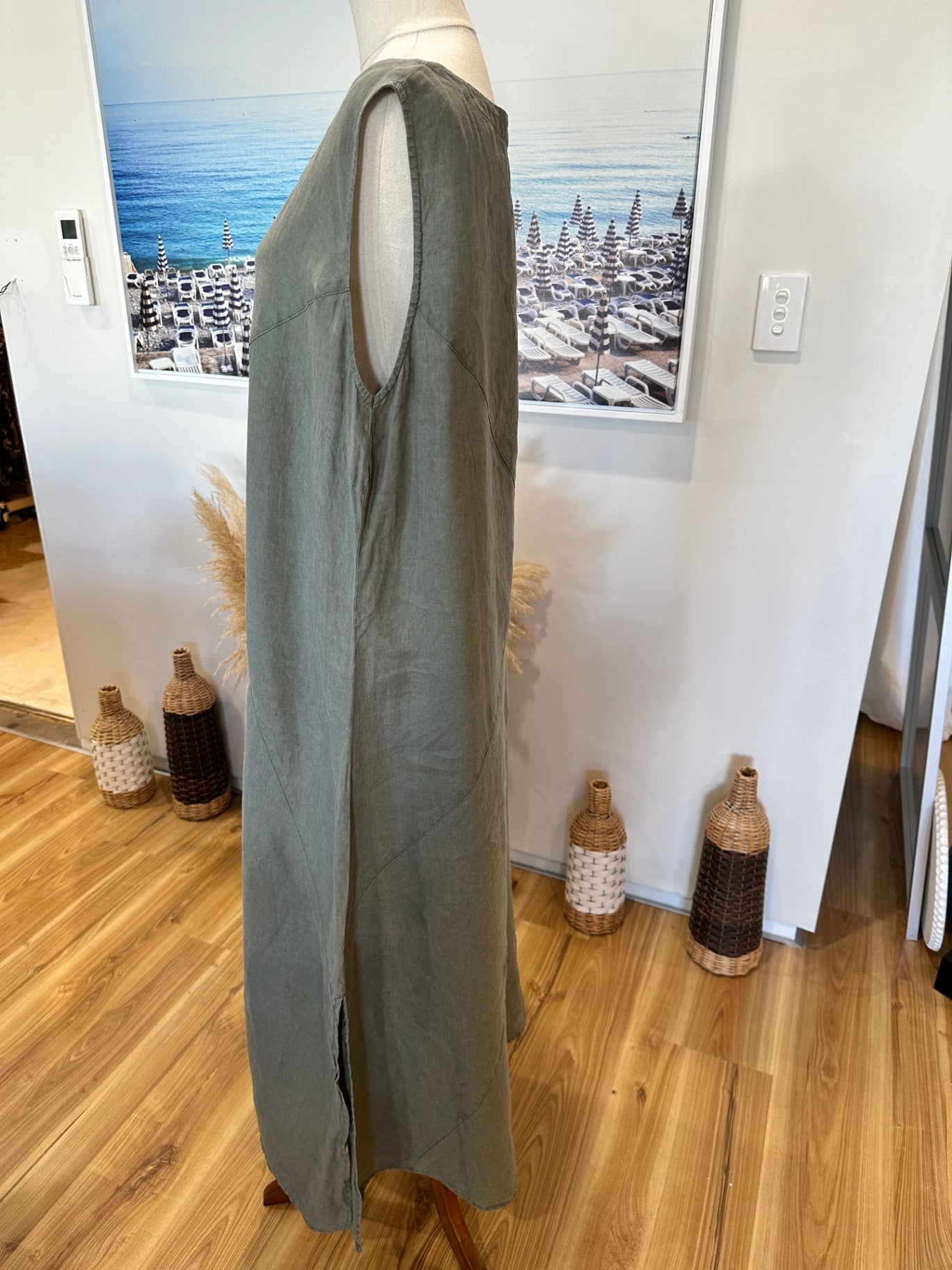 Naturals by O&J - 100% Linen Dress - Medium / Large - Greyish-green