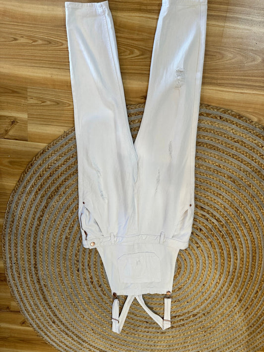 Denim Dungarees - Size 12 - White
