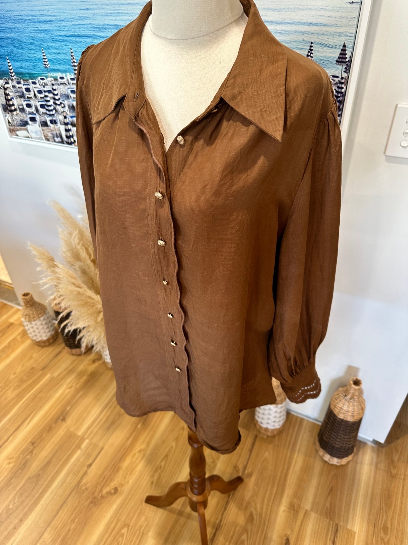 Lania The Label - 74% Tencel + 26% Linen Shirt - Small - Brown