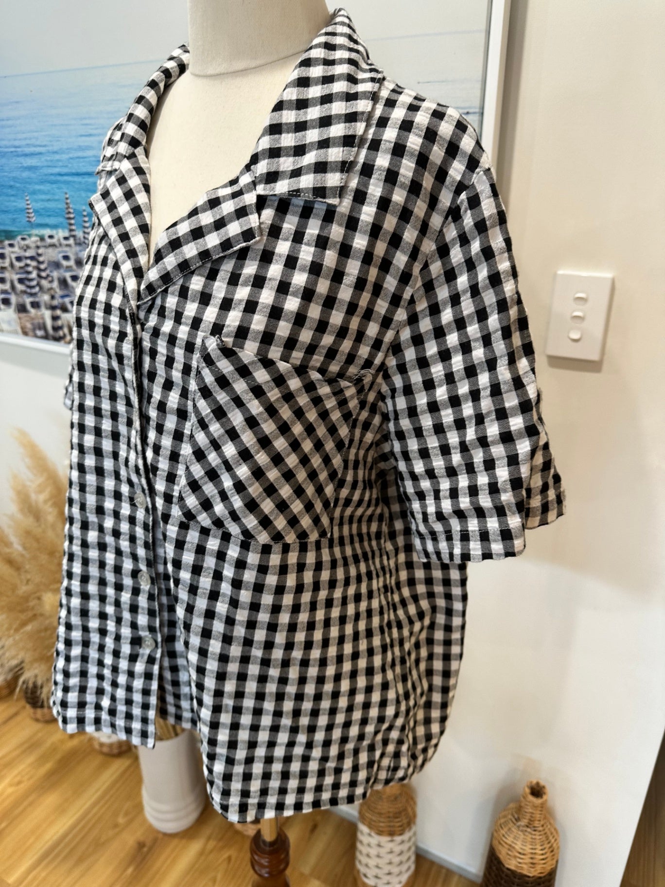 Black and White Gingham - Shirt - Large