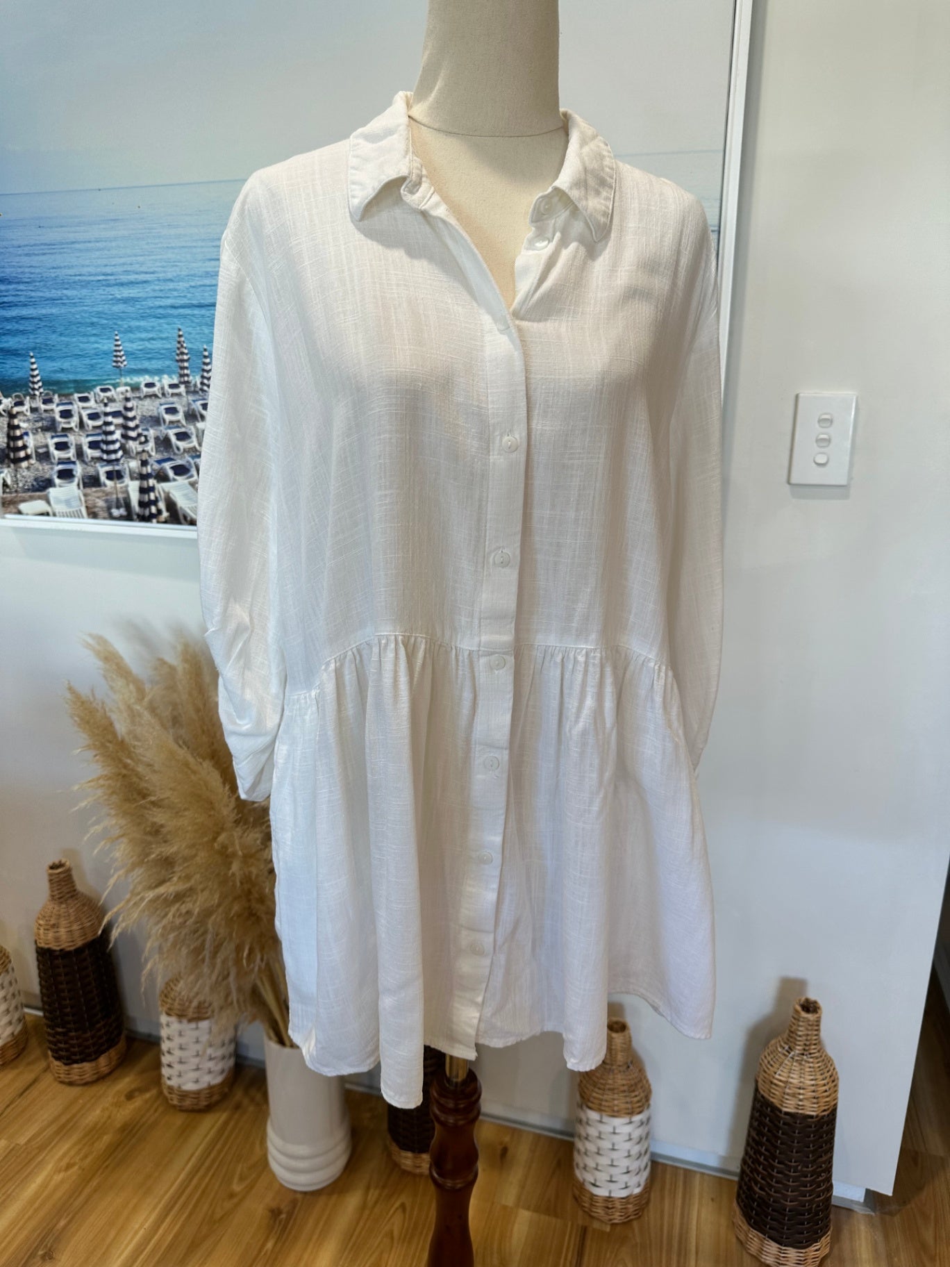 Dotti - Summer Dress - 30% Linen - Size 14 White