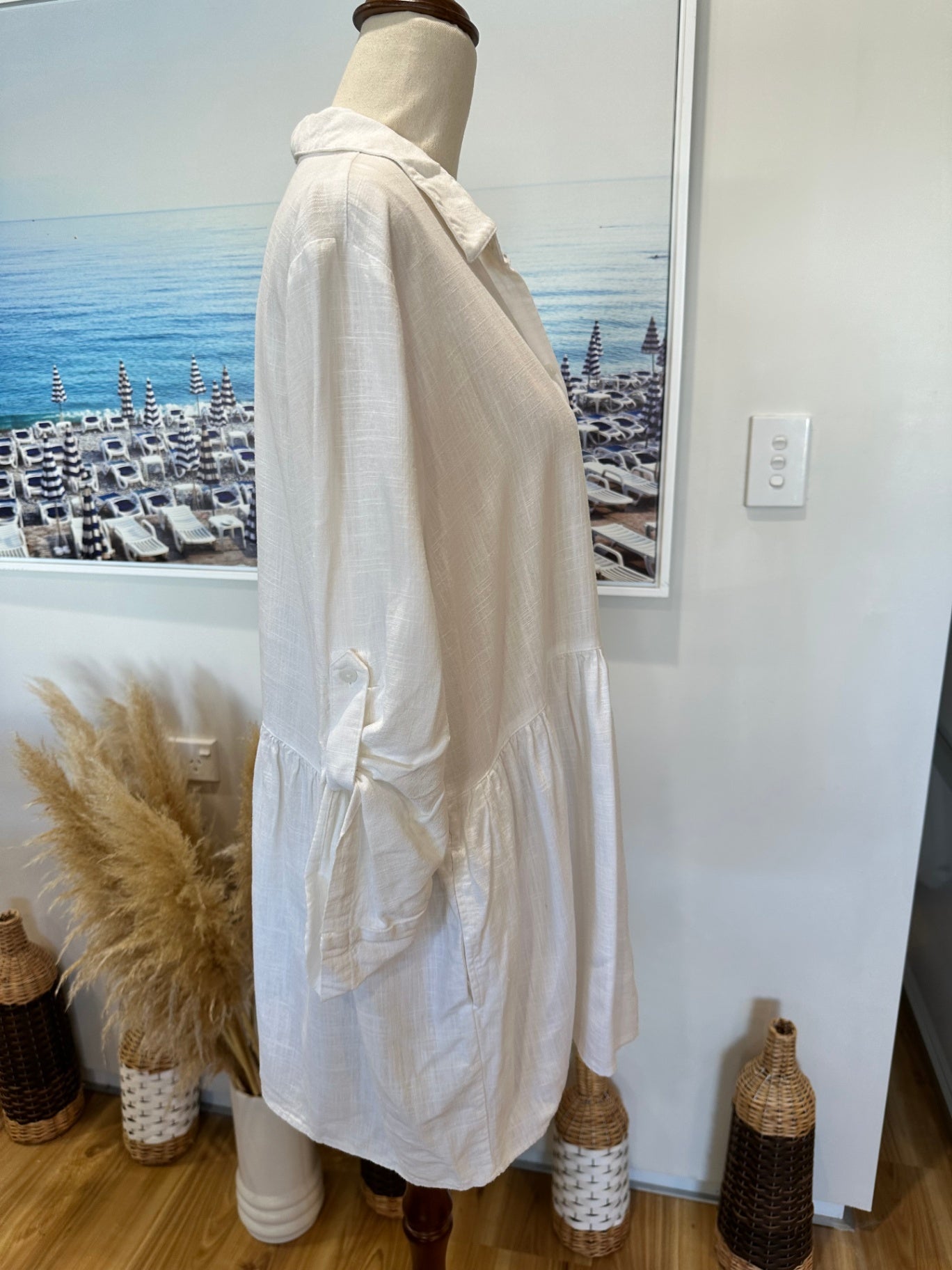 Dotti - Summer Dress - 30% Linen - Size 14 White