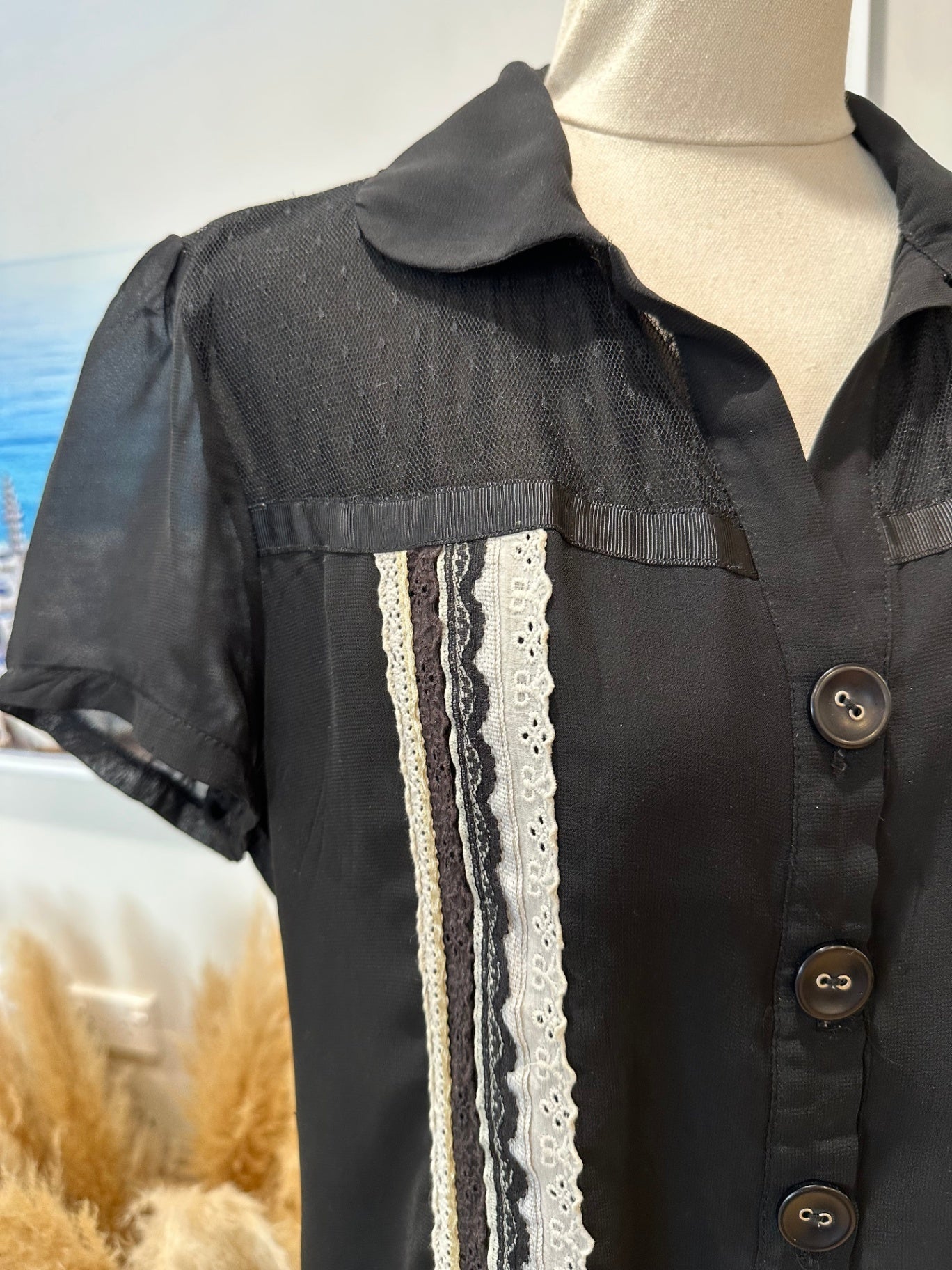 Amie - Bohemian Blouse - Size 10 - Black and white