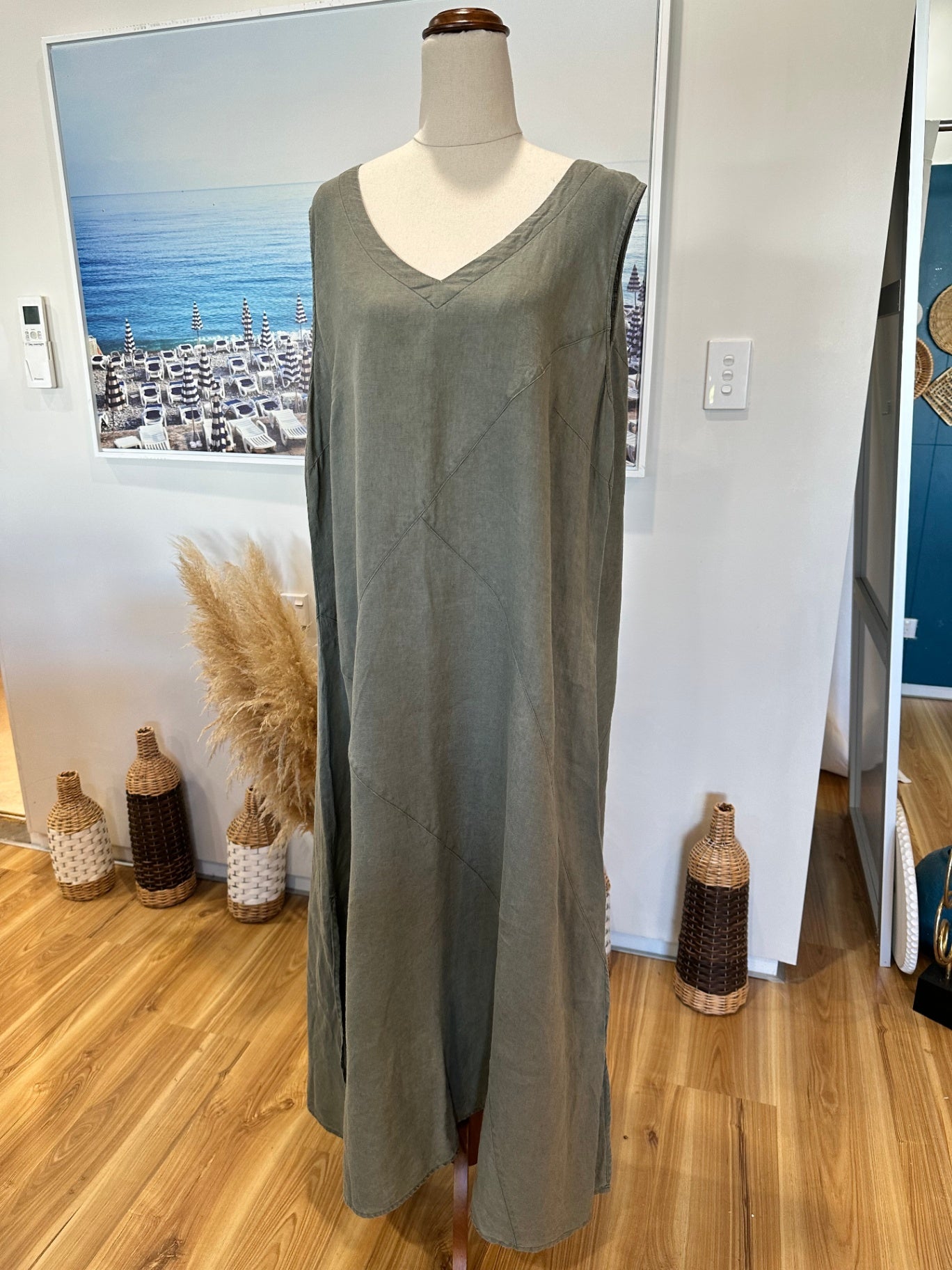 Naturals by O&J - 100% Linen Dress - Medium / Large - Greyish-green