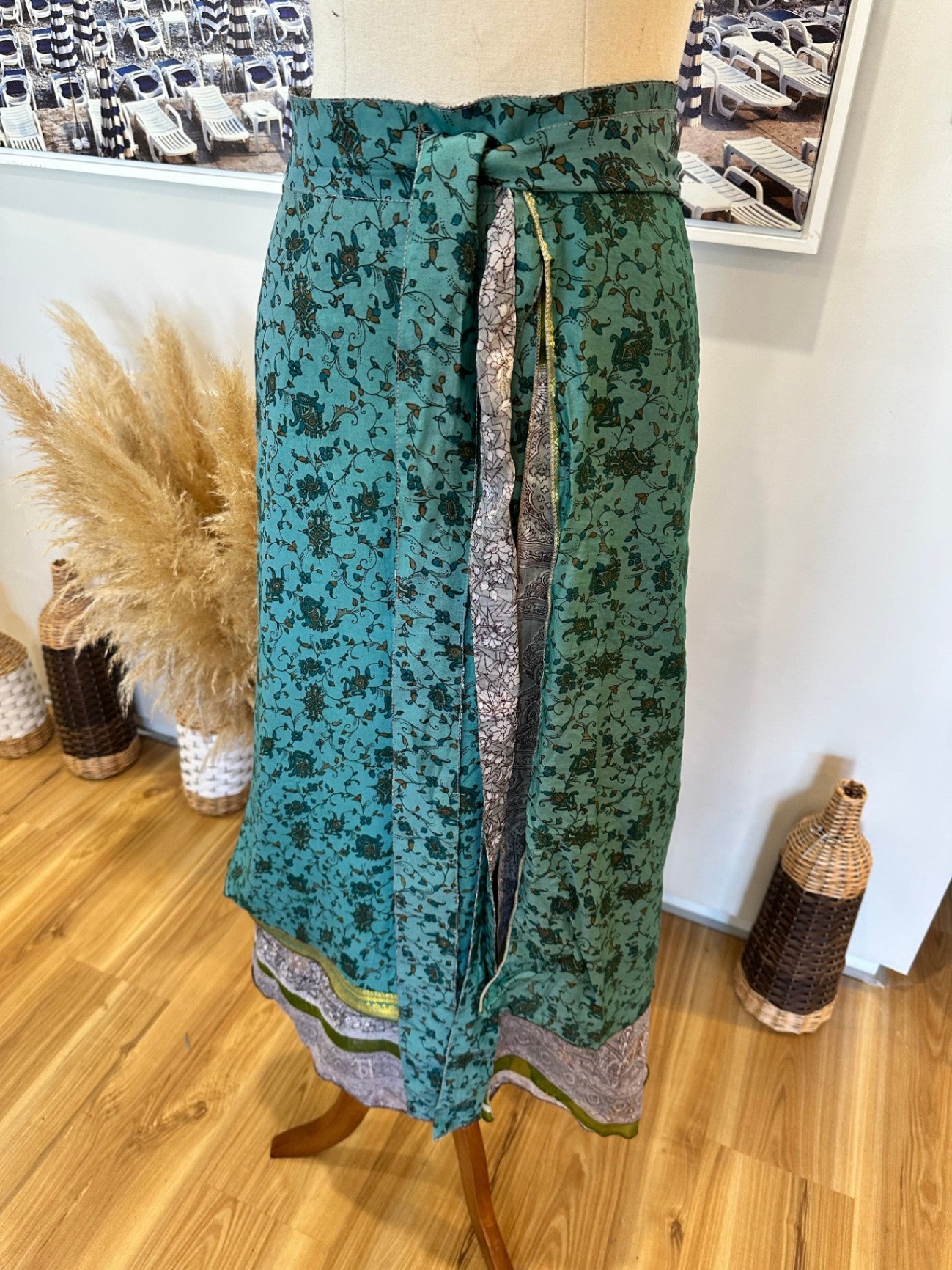 Wraparound Skirt - One Size - Turquoise & Silver