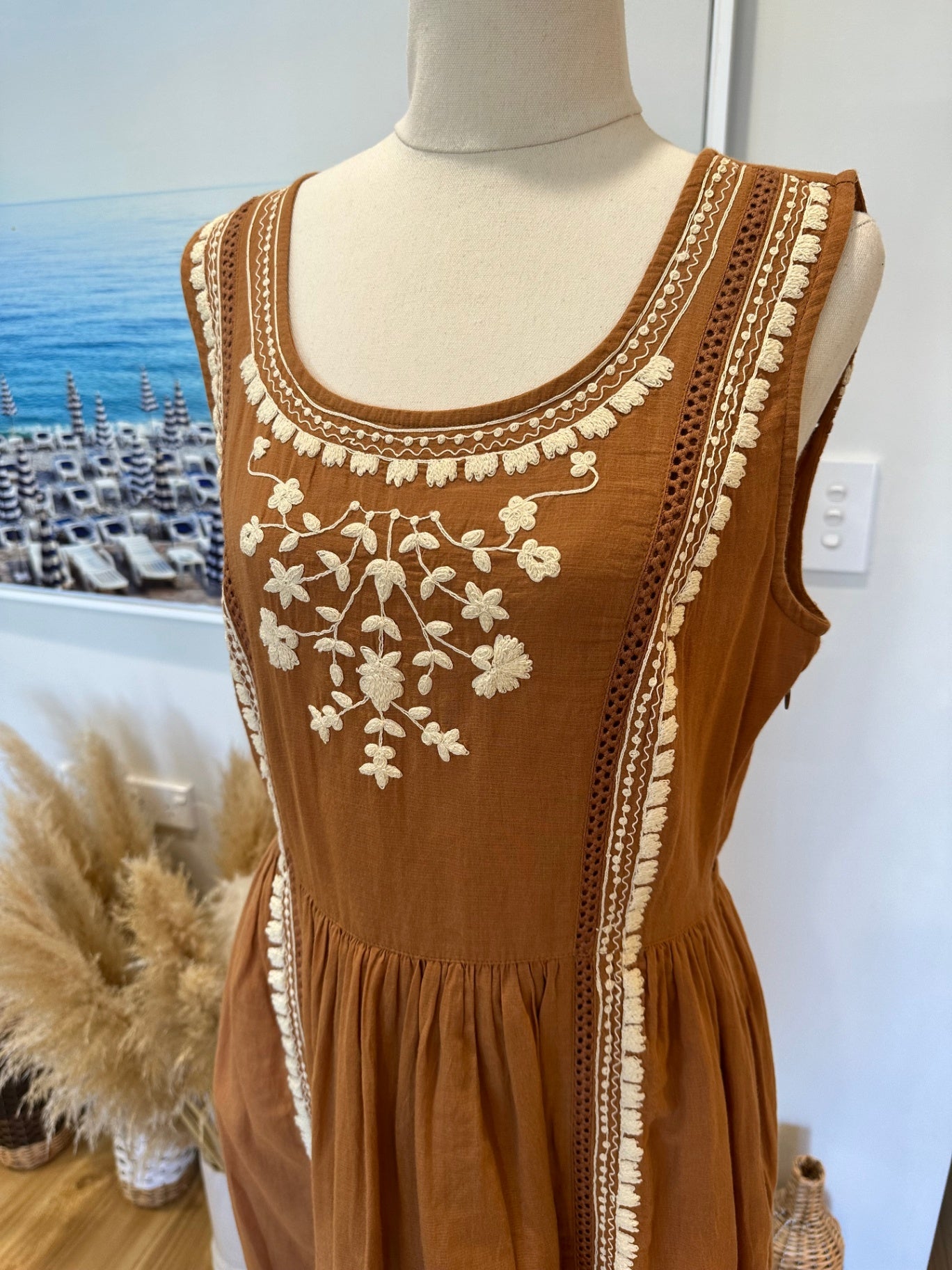 100% Cotton - Fat Face - Boho Dress - Size 10 - Brown