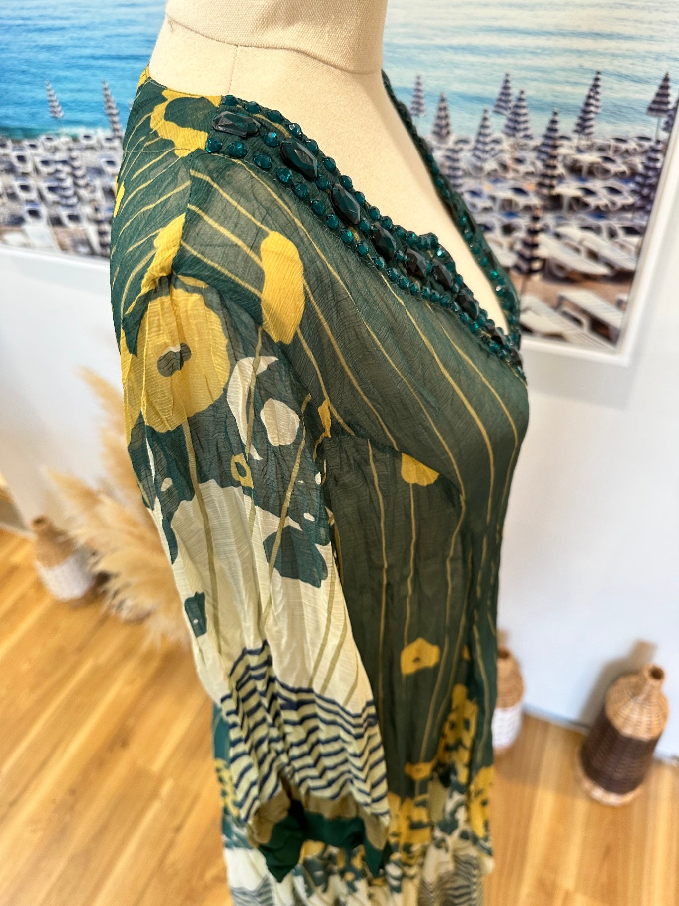 Rose Garden - Kaftan - Medium Green / Sage / Jewels
