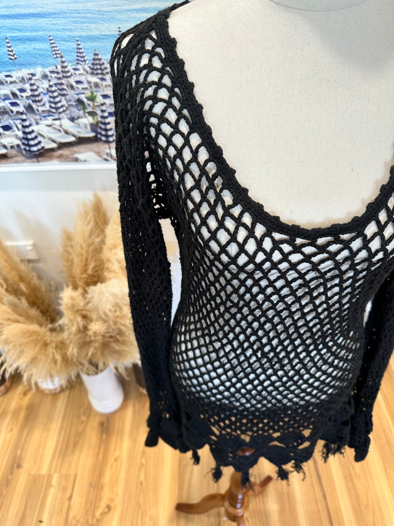 Vintage - Crochet Jumper - Small - Black - Worn by music legend! 