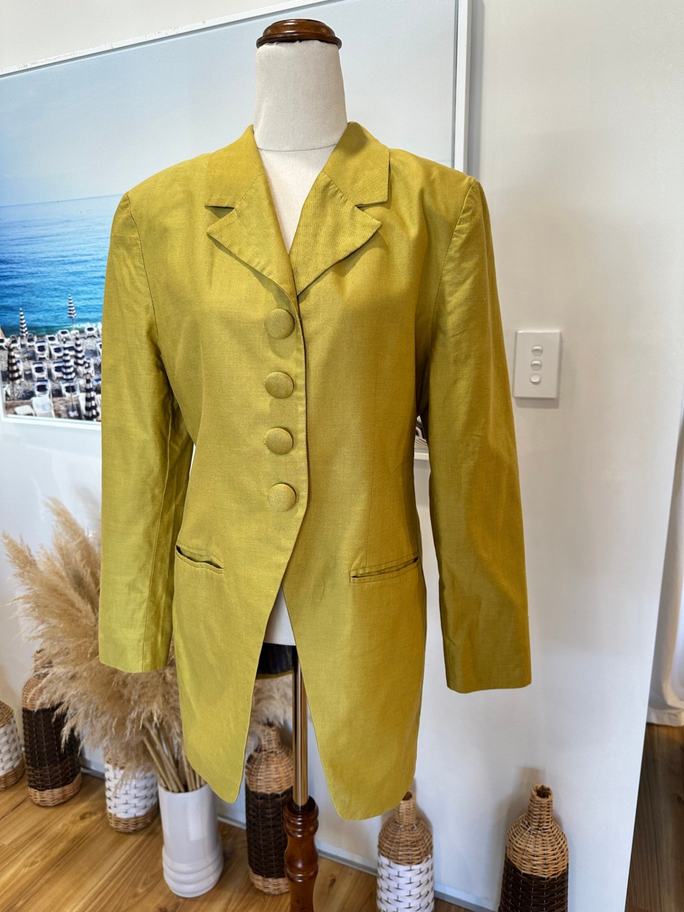 Made in New Zealand Blazer - Size 12 - Olive / Chartreuse