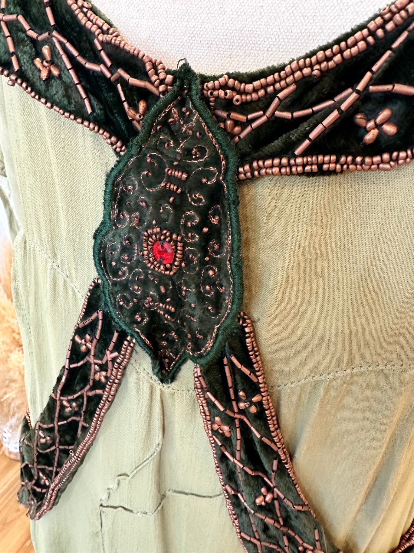 Vintage 90's Bohemian Dress - Medium - Light green