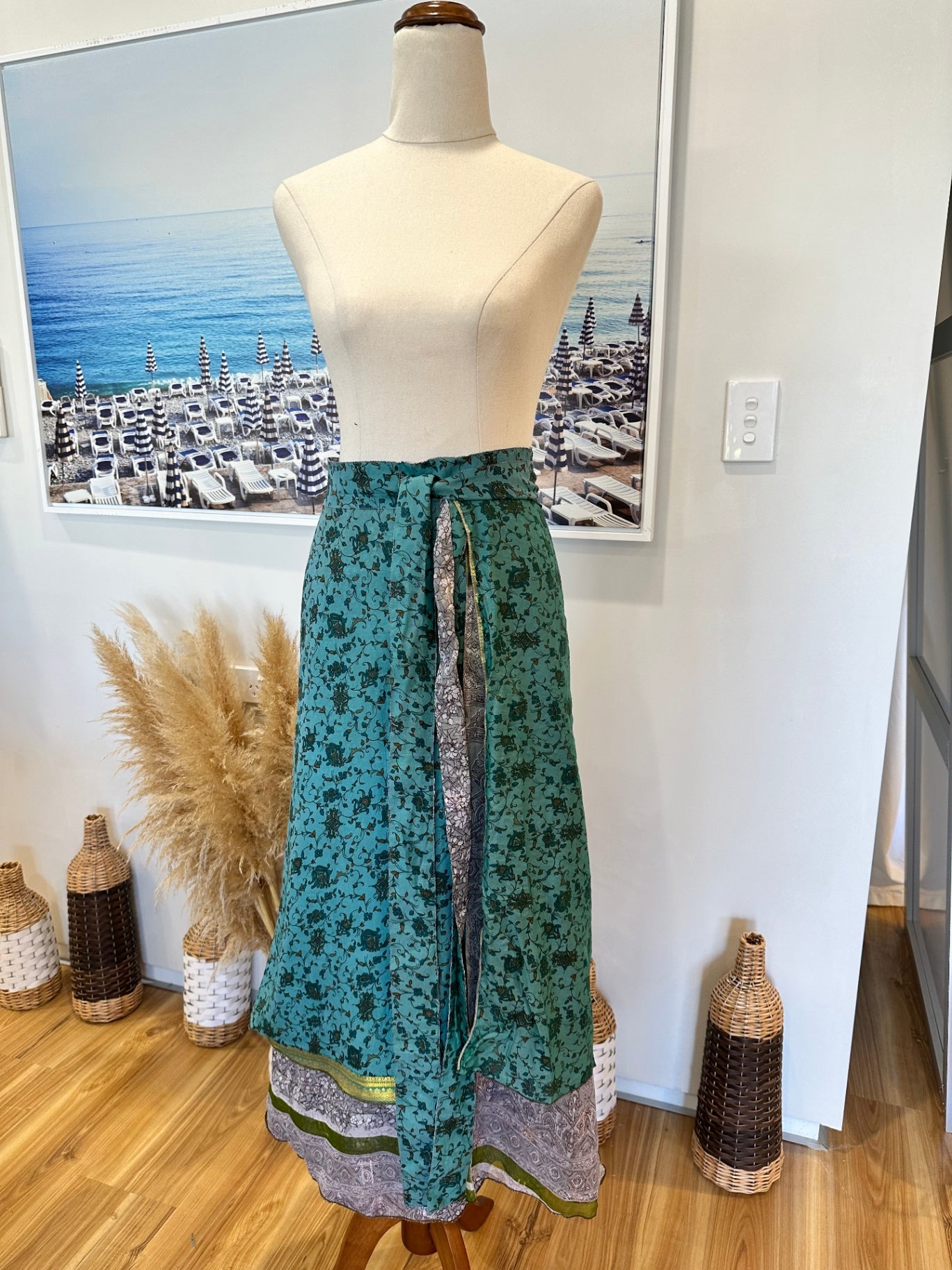 Wraparound Skirt - One Size - Turquoise & Silver