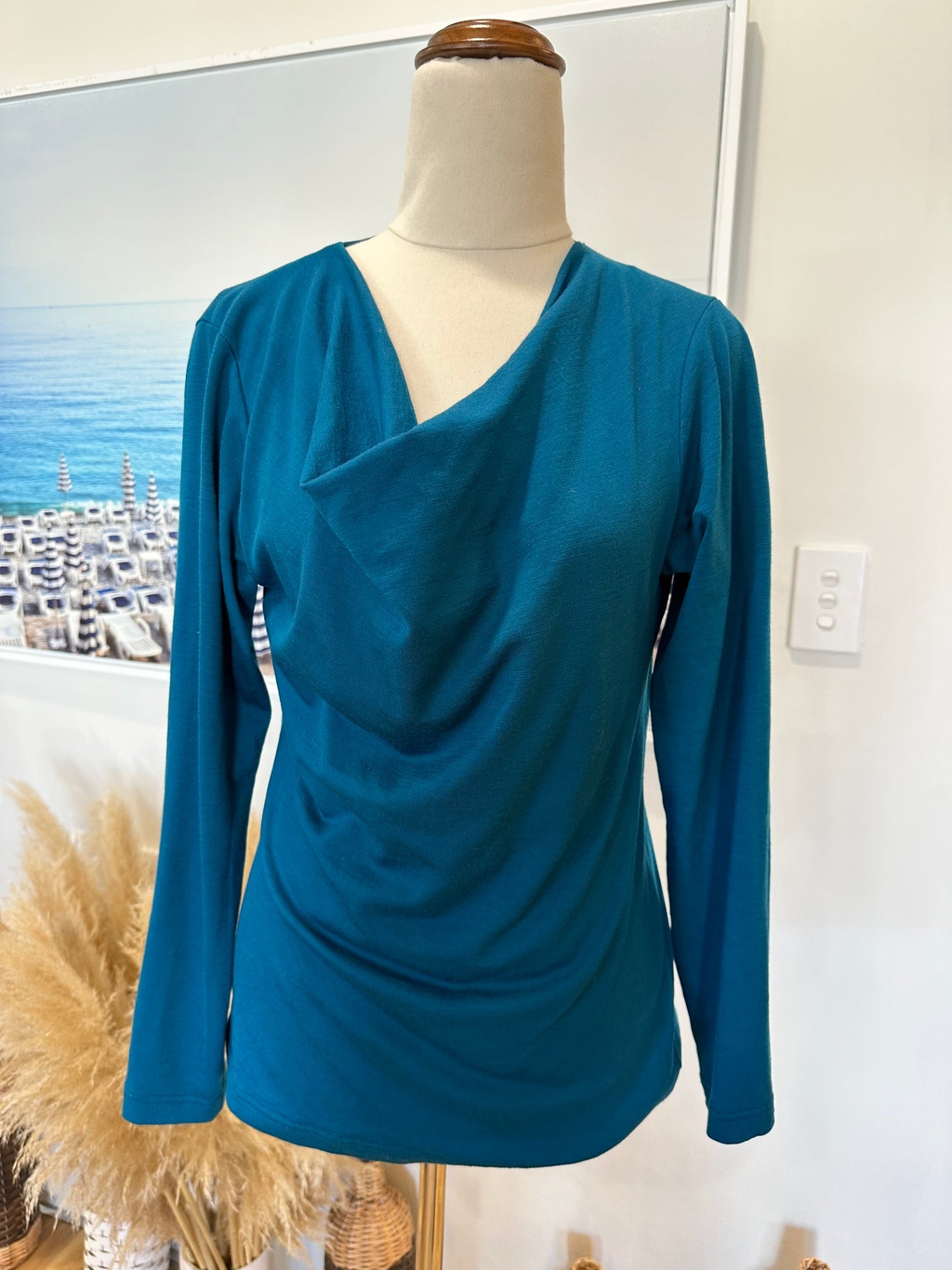 My Merino - Cowl Neck Merino Top - Size 10 - Teal