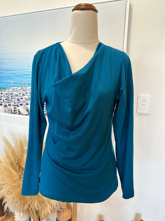 My Merino - Cowl Neck Merino Top - Size 10 - Teal