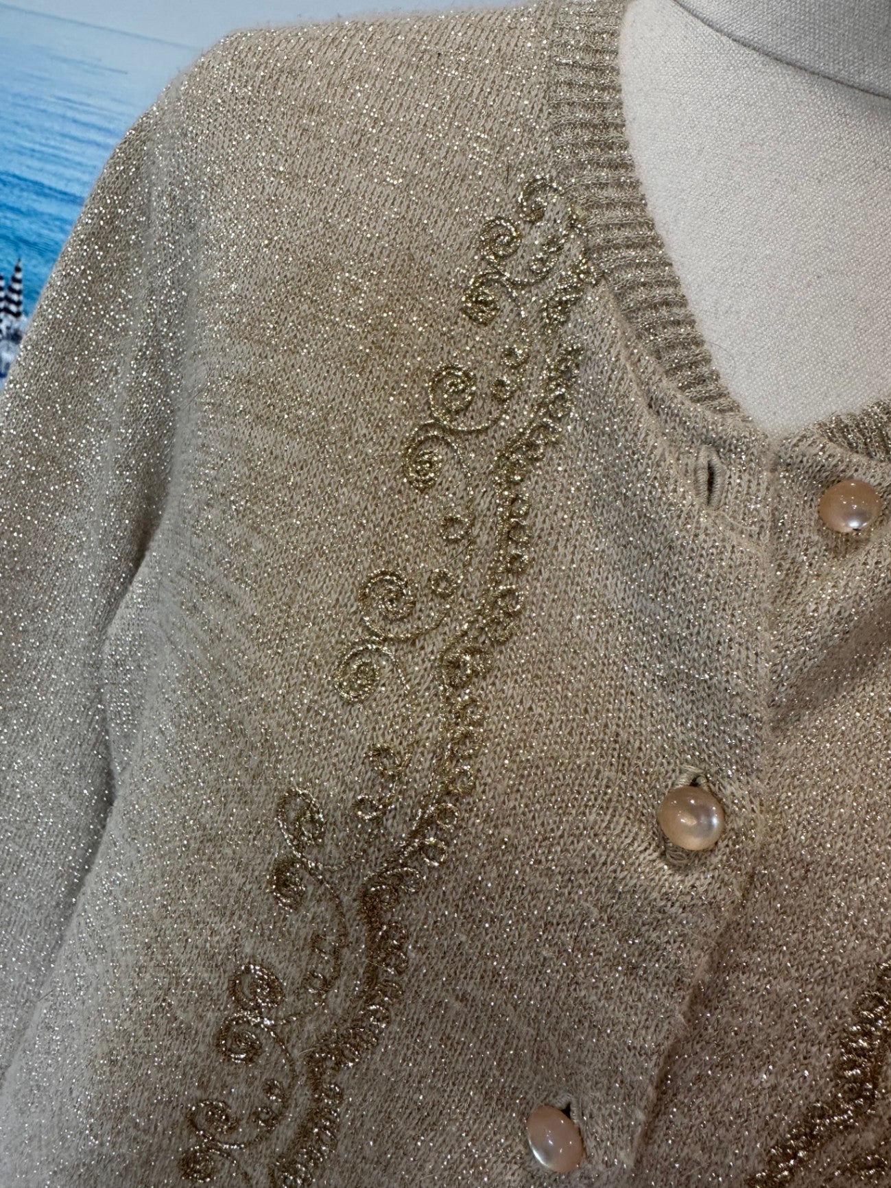 Cardigan - Small - Beige / Gold