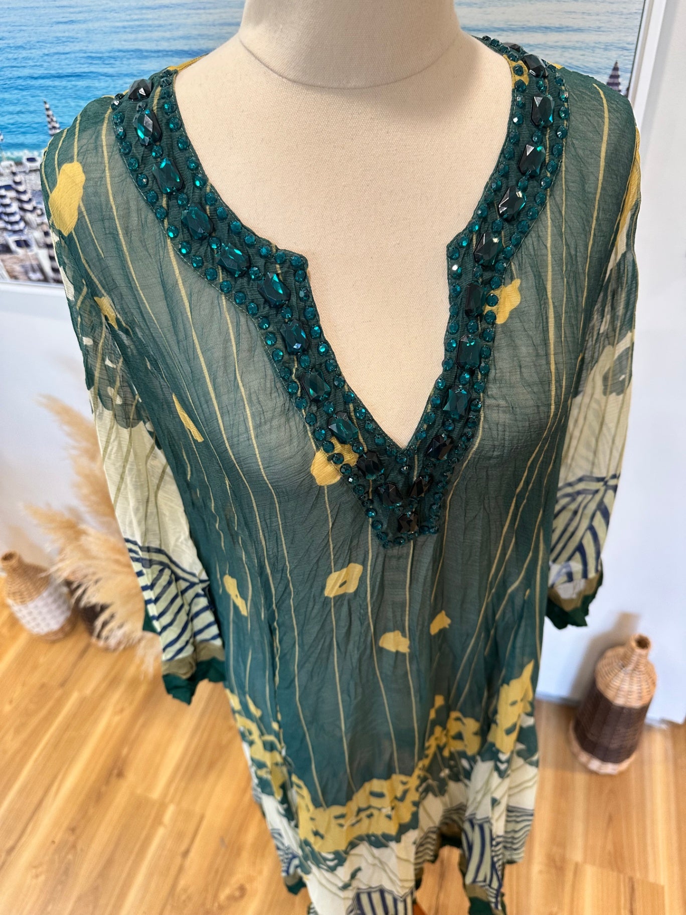 Rose Garden - Kaftan - Medium Green / Sage / Jewels