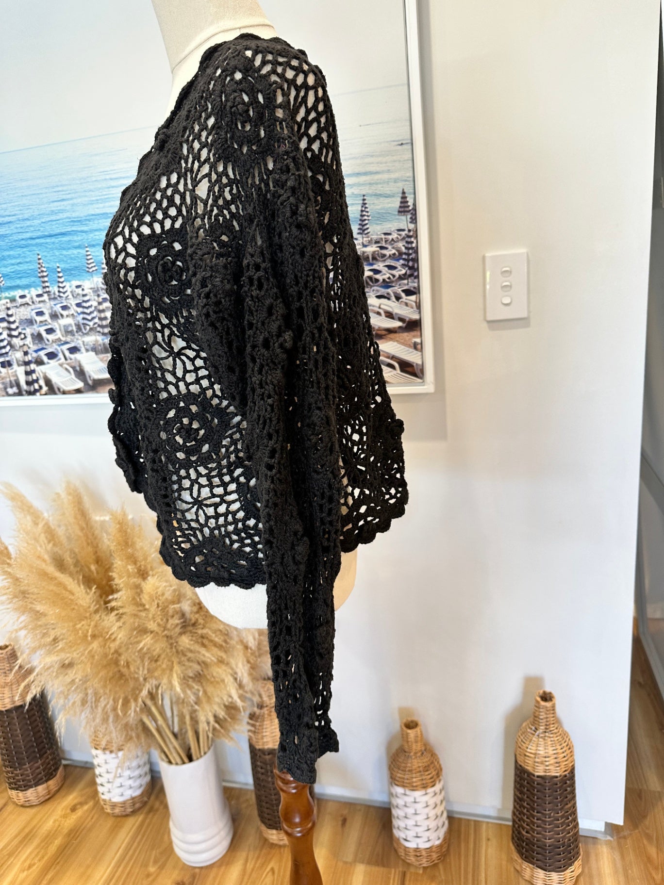 Vintage Crochet Cardigan - Small - Black