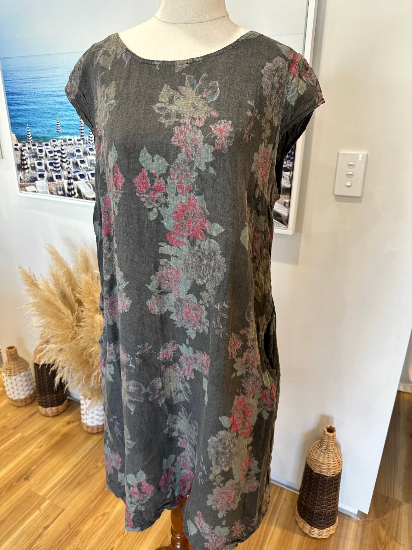 Helga May Dress Medium Dark grey with floral pattern