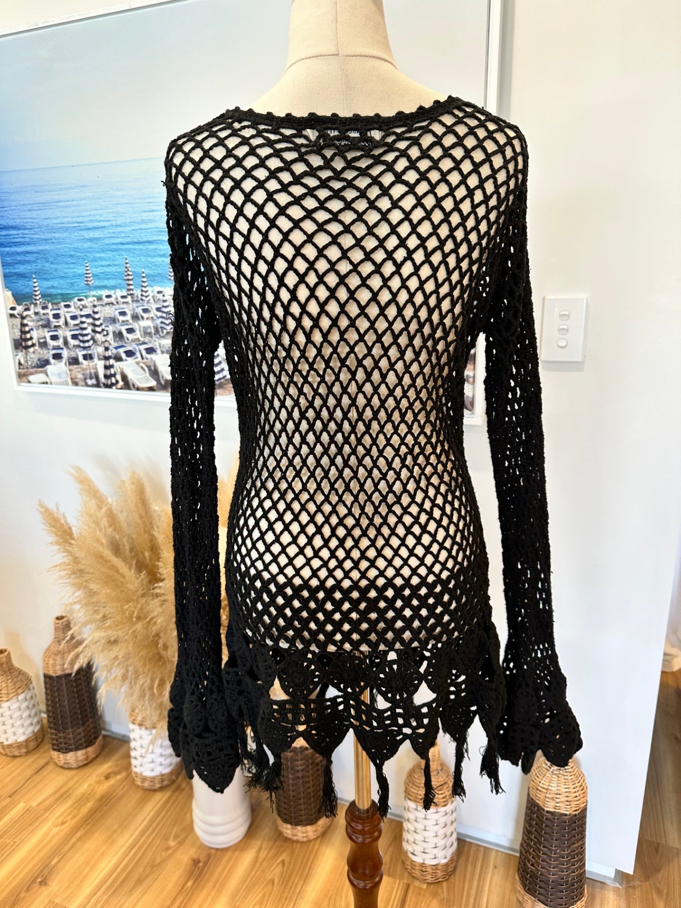 Vintage - Crochet Jumper - Small - Black - Worn by music legend! 