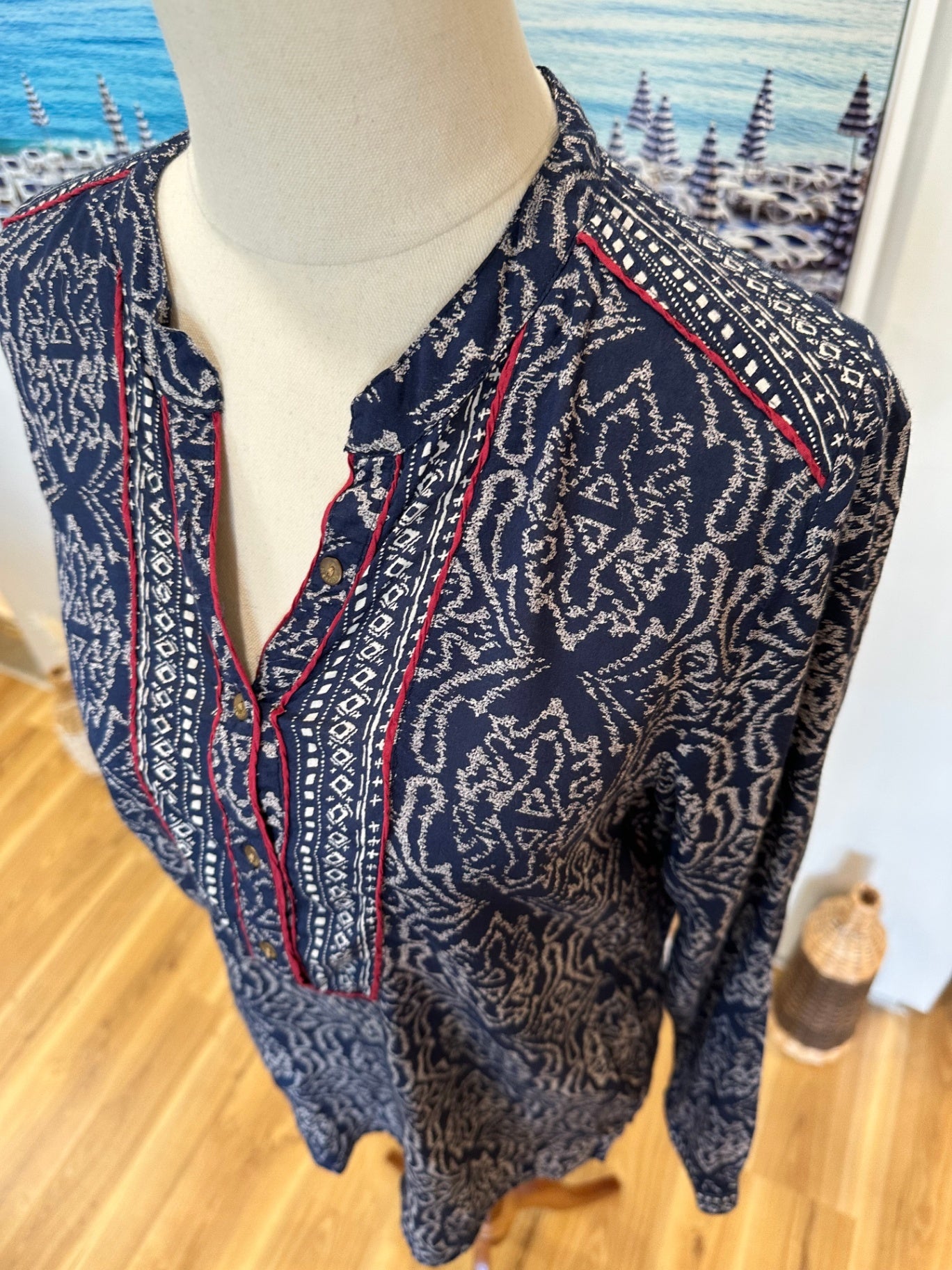 Tigerlily - Bohemian Blouse - Size 6 - Navy Blue and White