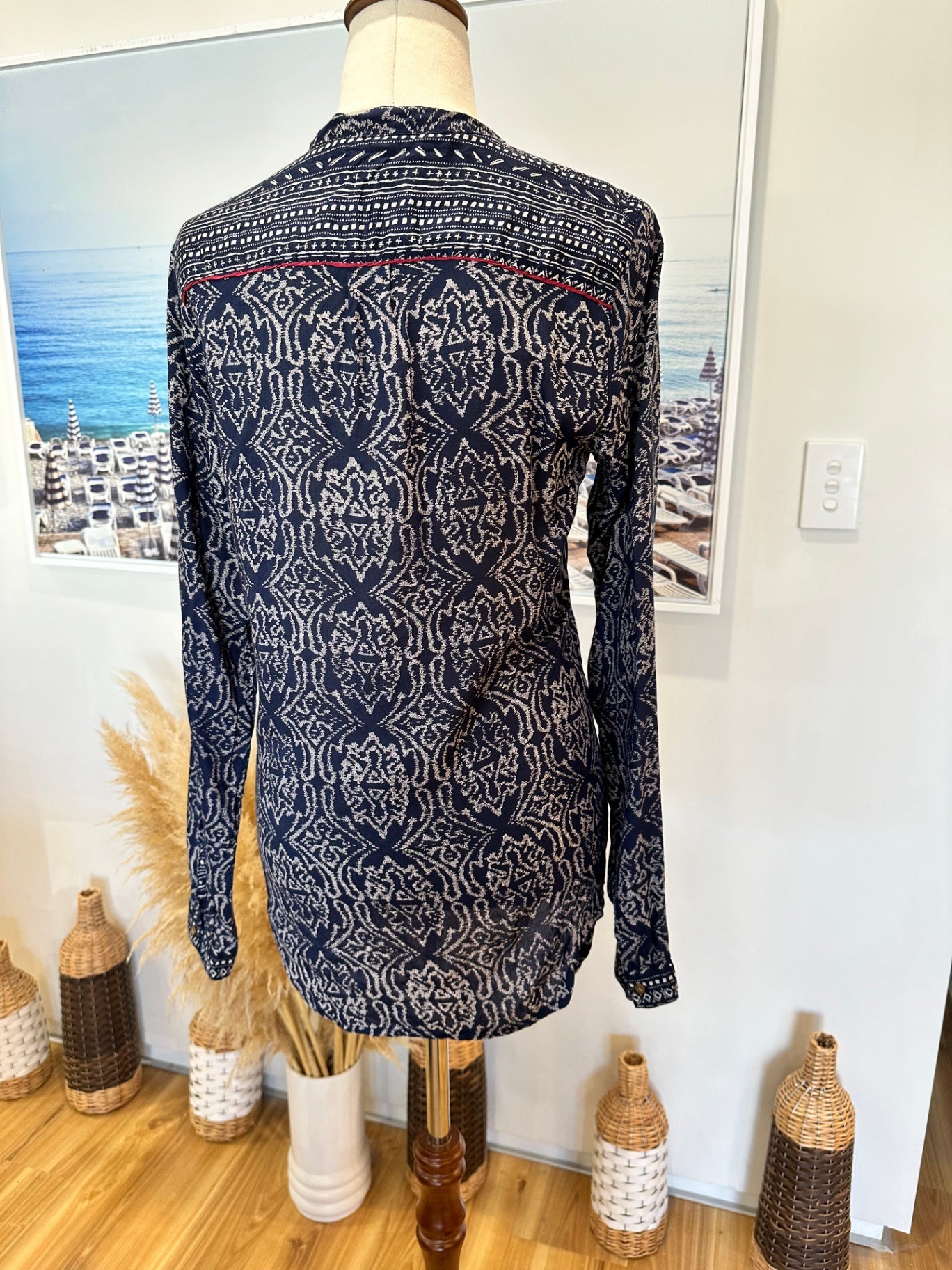 Tigerlily - Bohemian Blouse - Size 6 - Navy Blue and White