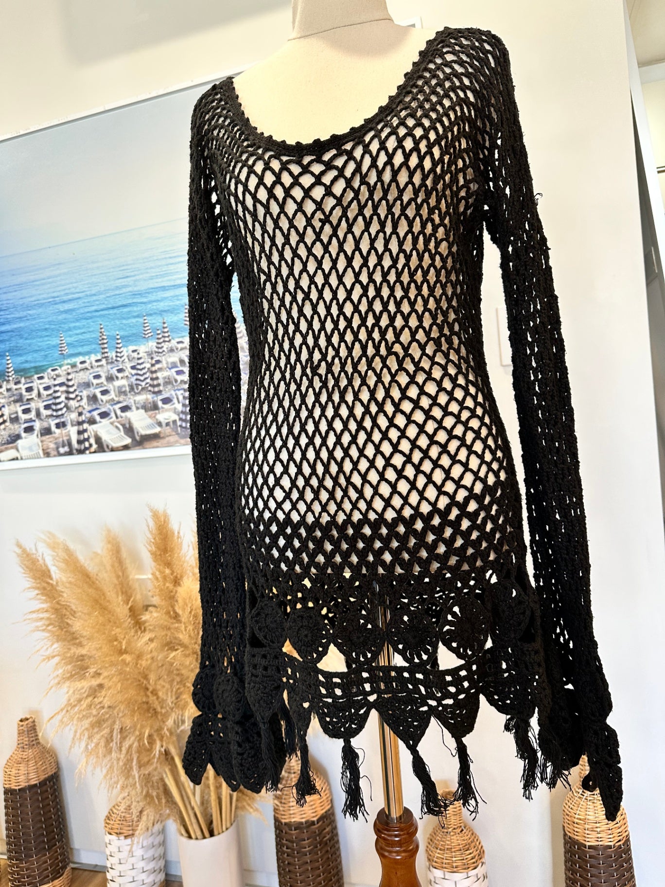 Vintage - Crochet Jumper - Small - Black - Worn by music legend! 