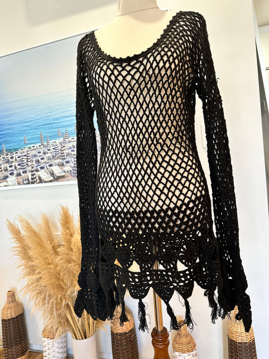 Vintage - Crochet Jumper - Small - Black - Worn by music legend! 