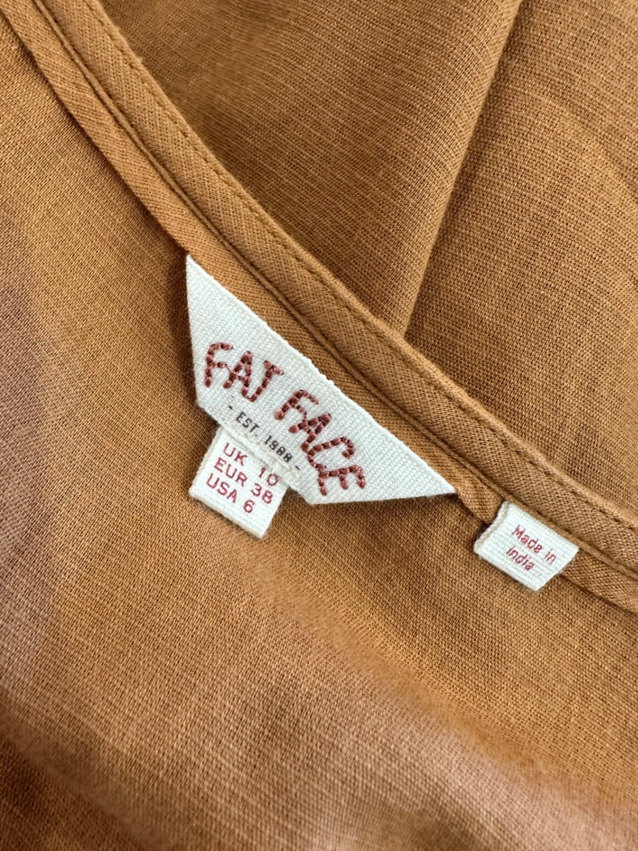 100% Cotton - Fat Face - Boho Dress - Size 10 - Brown