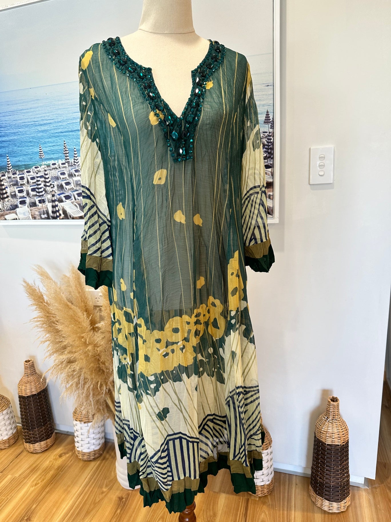 Rose Garden - Kaftan - Medium Green / Sage / Jewels
