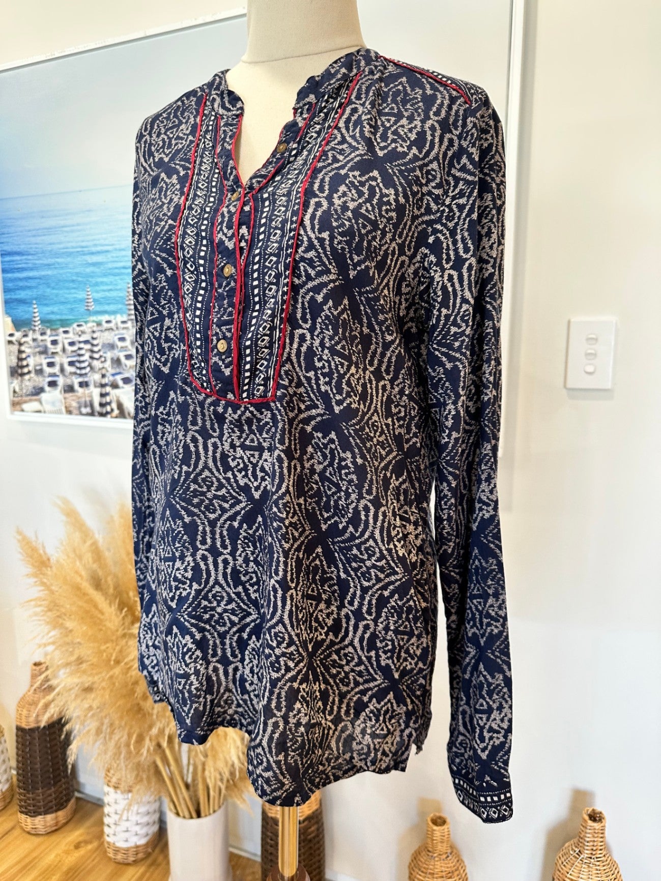 Tigerlily - Bohemian Blouse - Size 6 - Navy Blue and White