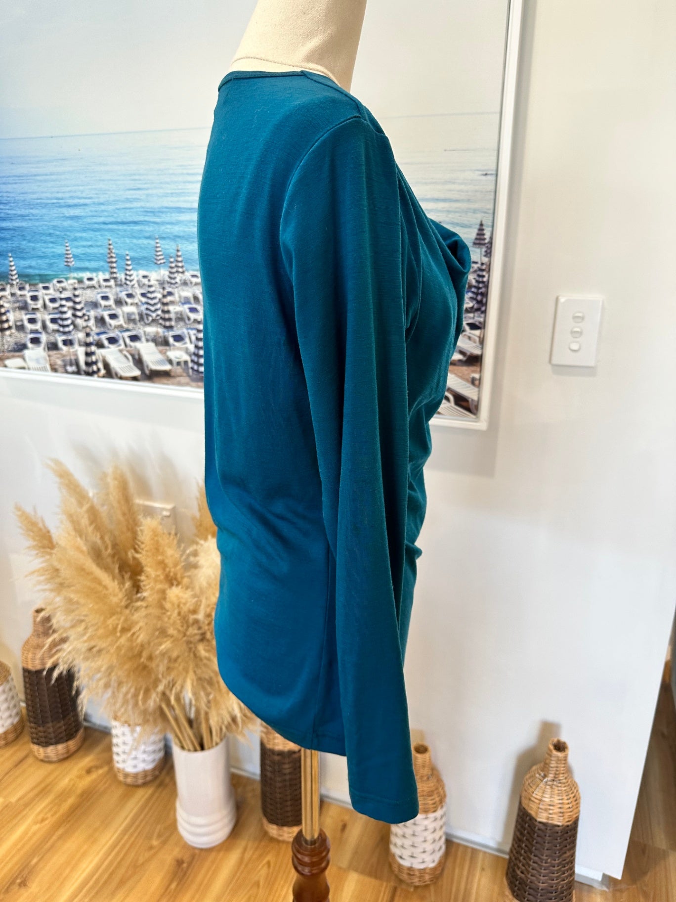 My Merino - Cowl Neck Merino Top - Size 10 - Teal