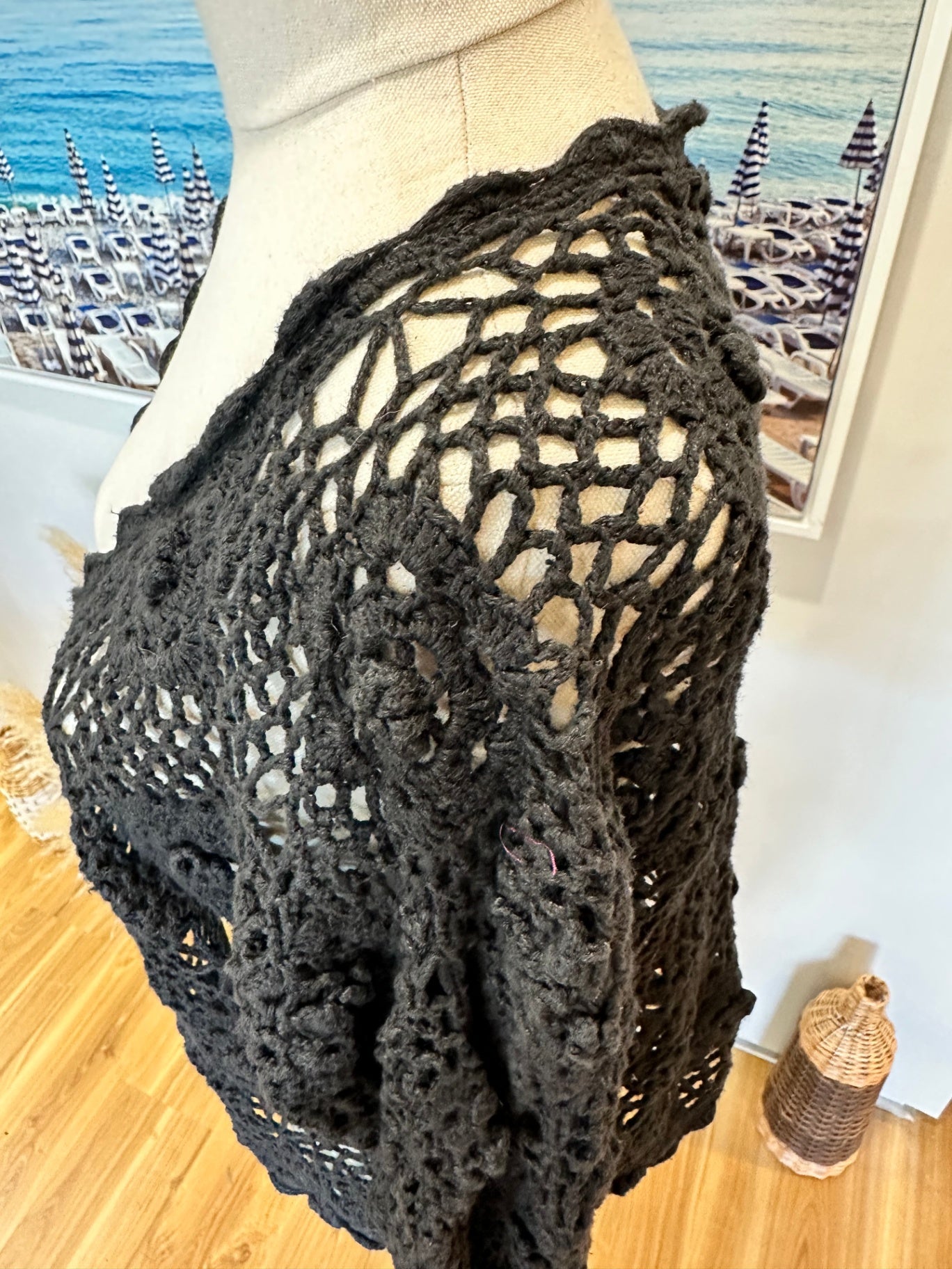 Vintage Crochet Cardigan - Small - Black