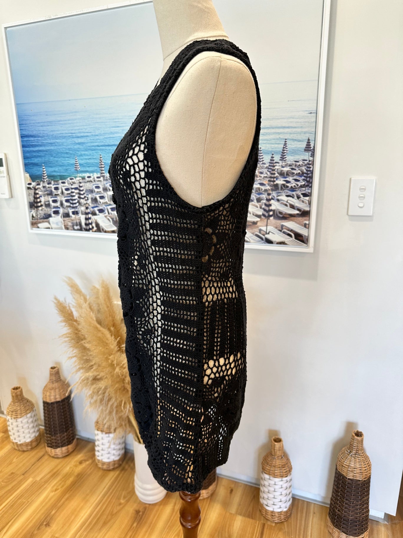 Vintage Bohemian Crochet Vest - Small - Black