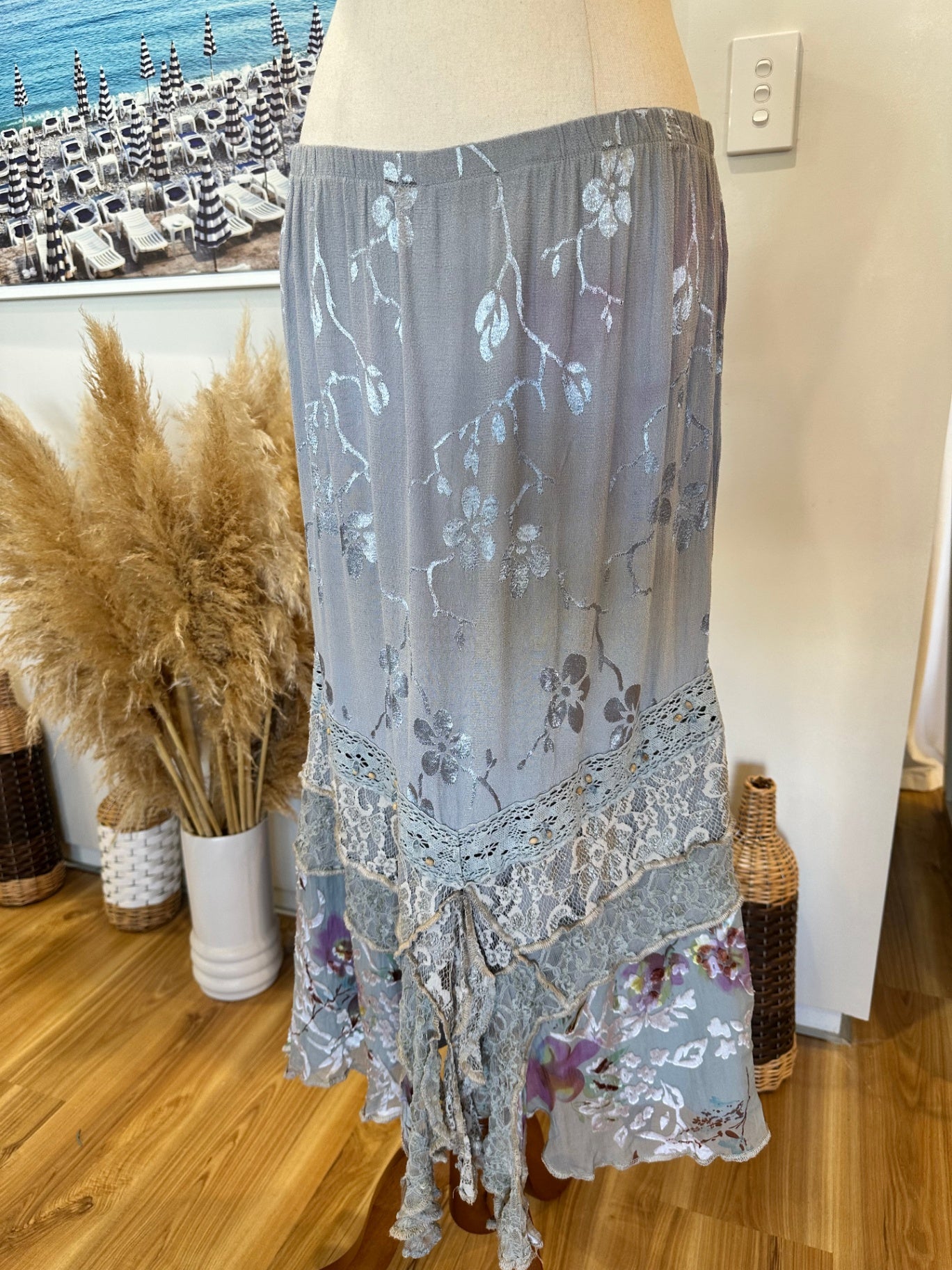 Spencer Alexis - Bohemian Skirt - Large - Grey (some colour run)