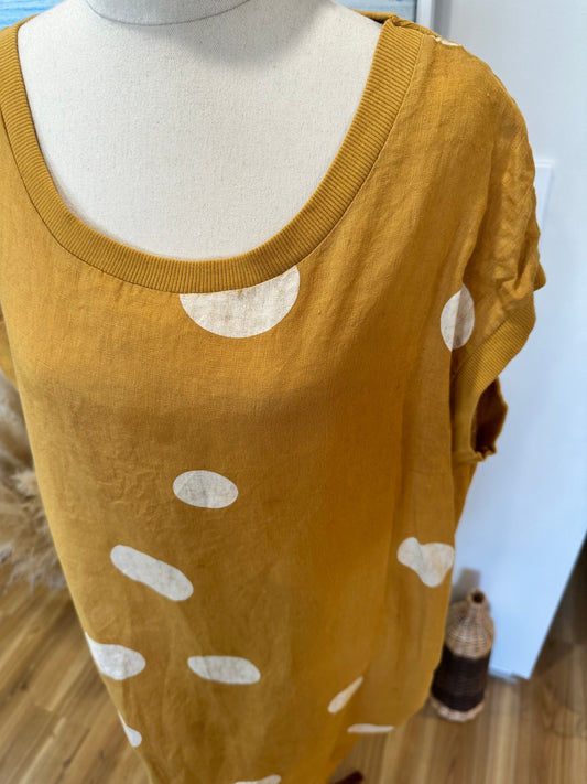 Made in Italy - 100% Linen Dress - Medium - Mustard yellow