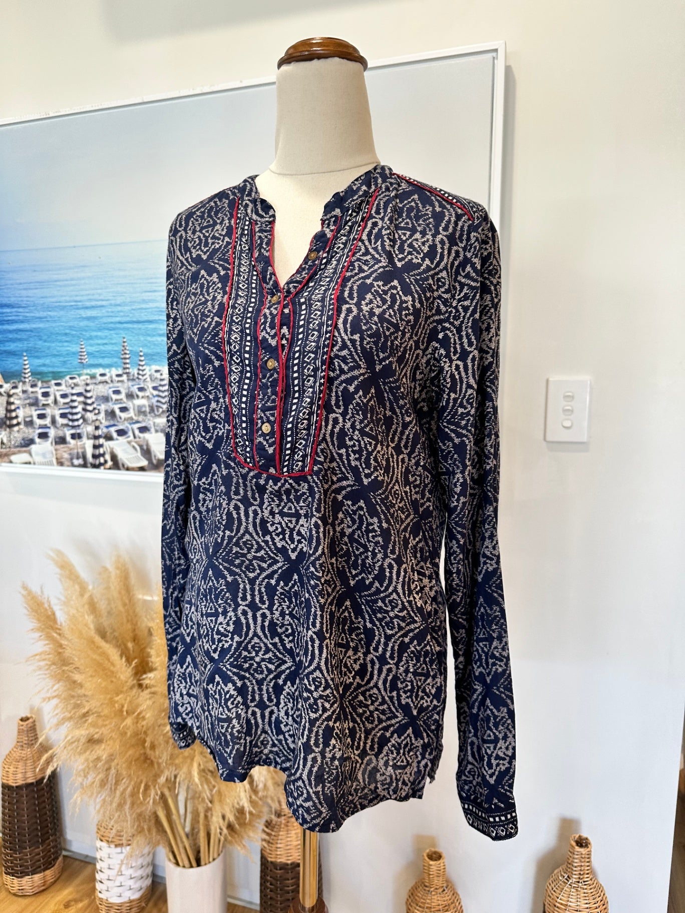 Tigerlily - Bohemian Blouse - Size 6 - Navy Blue and White