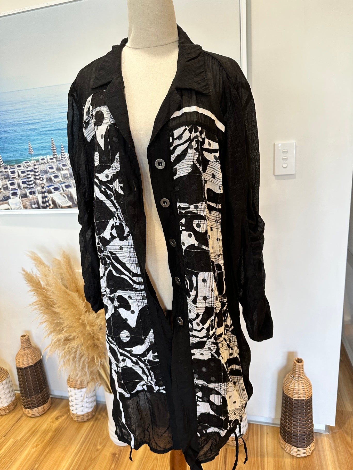 Rosary Cardigan - Size 18 - Made in New Zealand - Black and White