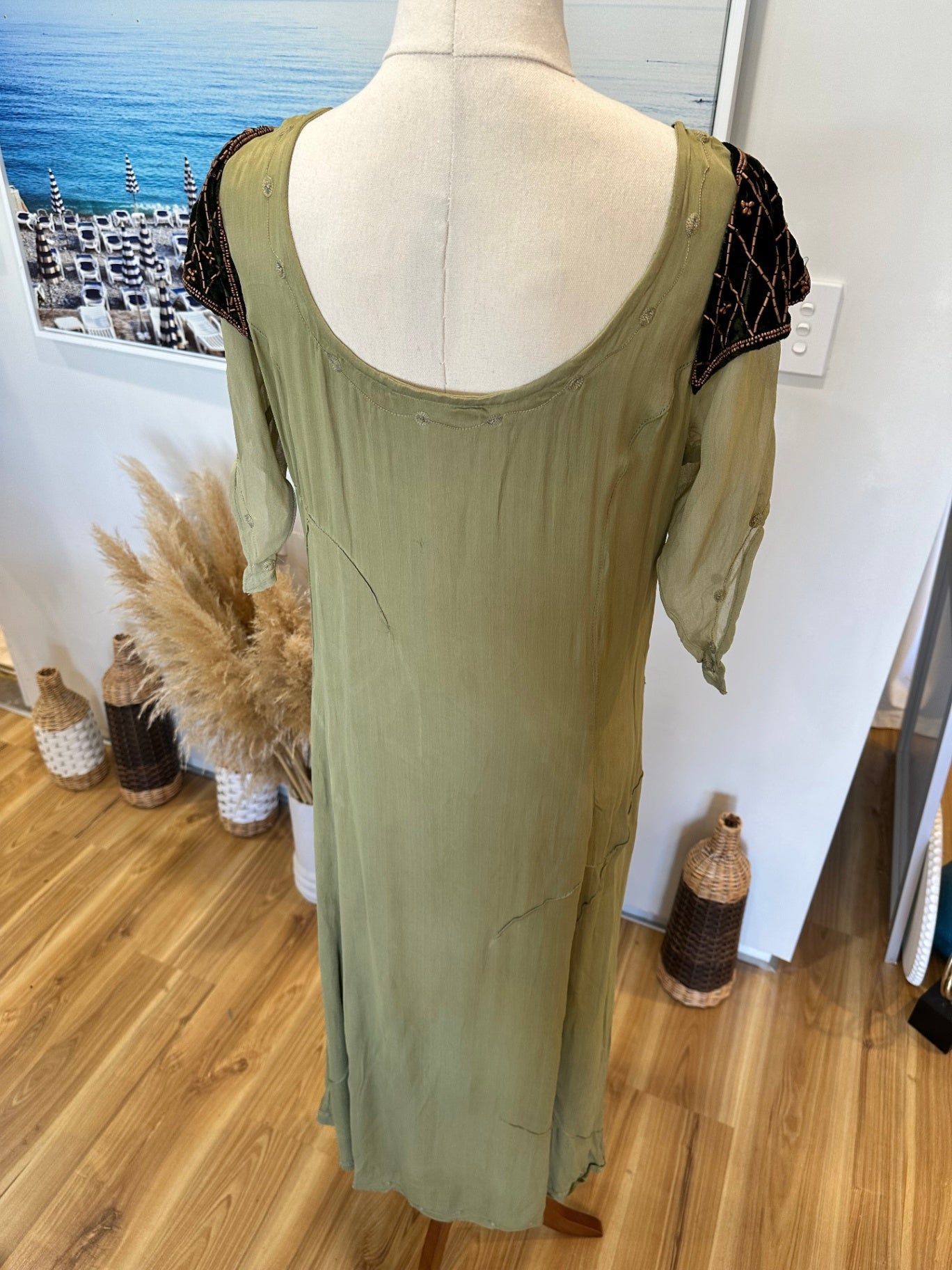 Vintage 90's Bohemian Dress - Medium - Light green