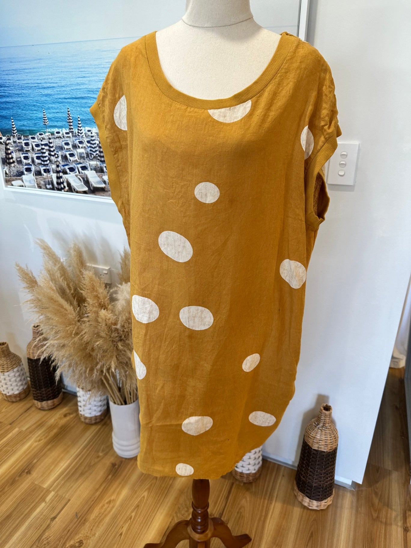 Made in Italy - 100% Linen Dress - Medium - Mustard yellow