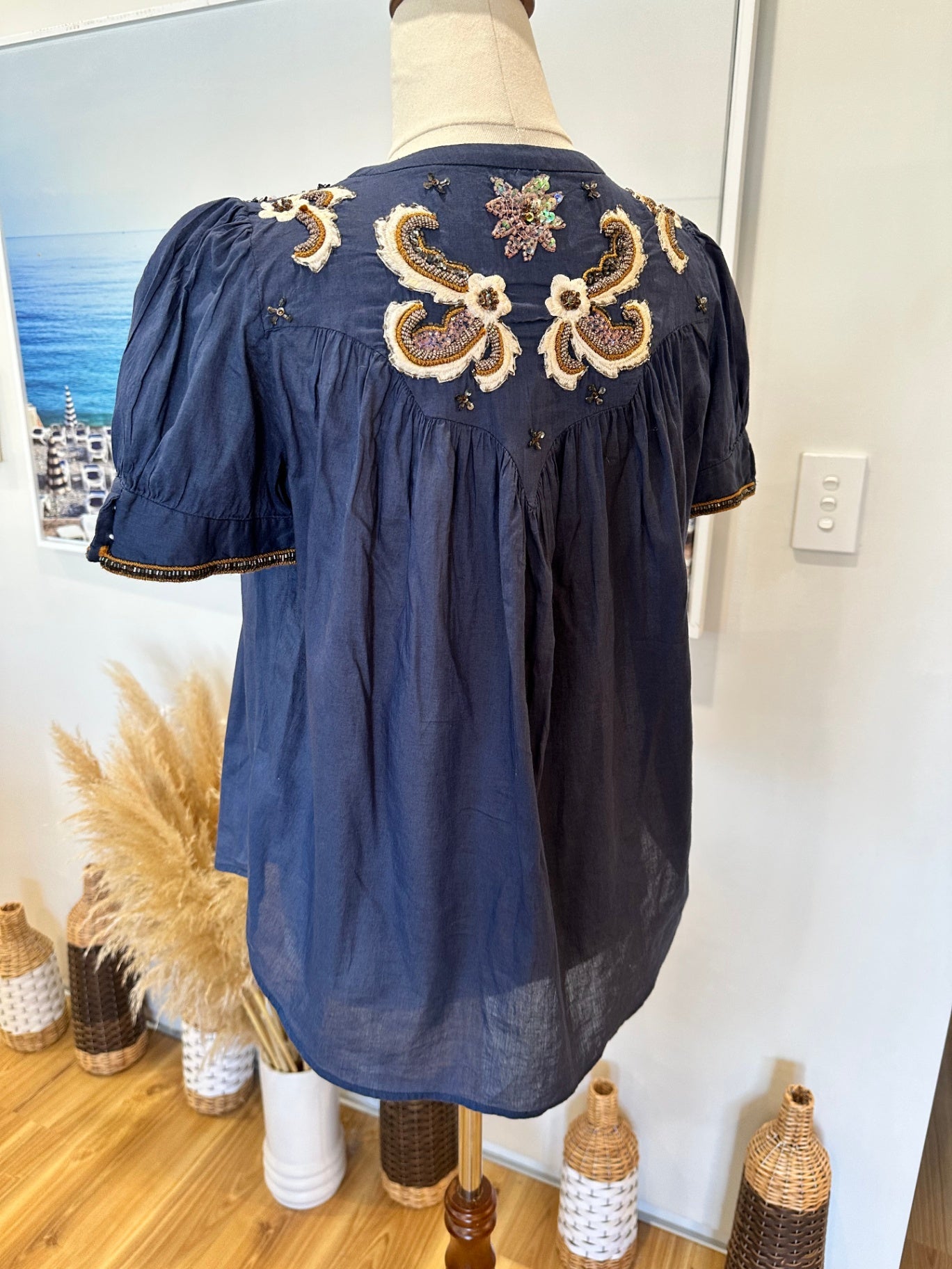 French Connection Blouse - Size 6 - Navy w Sequins <NEW>