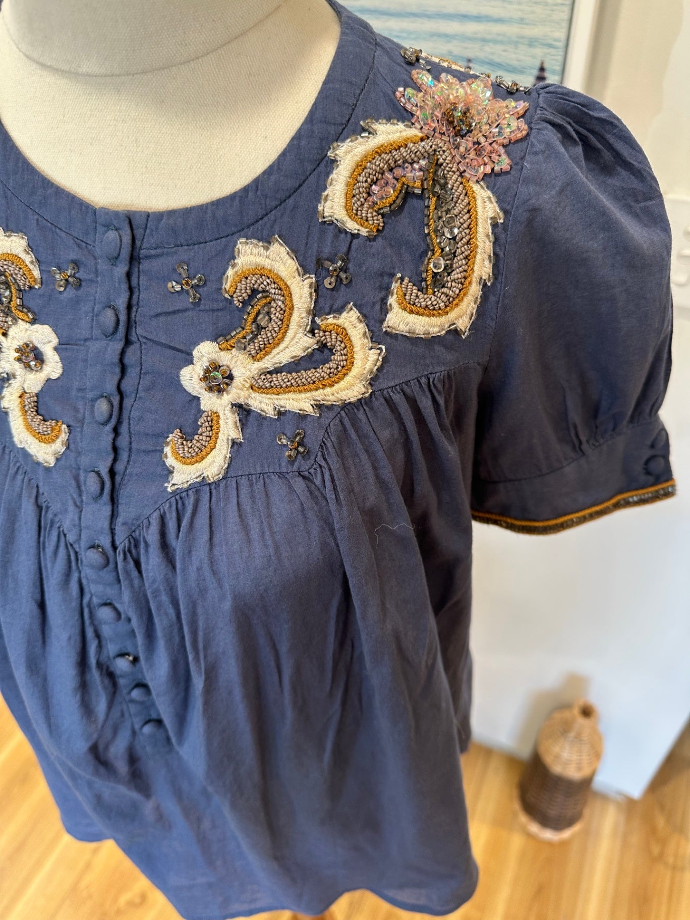 French Connection Blouse - Size 6 - Navy w Sequins <NEW>