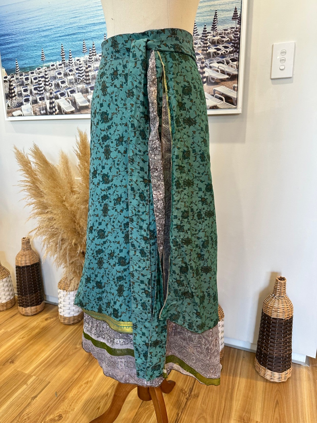 Wraparound Skirt - One Size - Turquoise & Silver