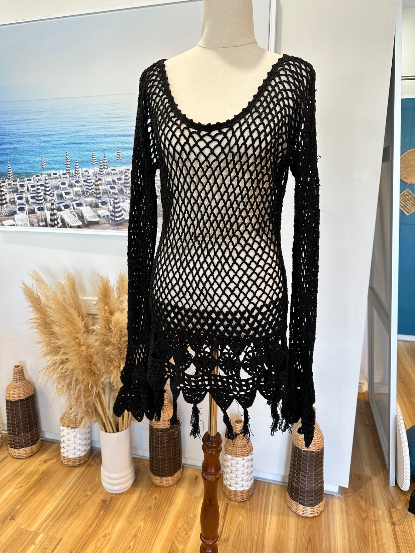 Vintage - Crochet Jumper - Small - Black - Worn by music legend! 