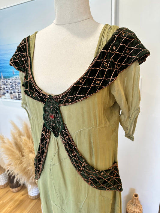 Vintage 90's Bohemian Dress - Medium - Light green