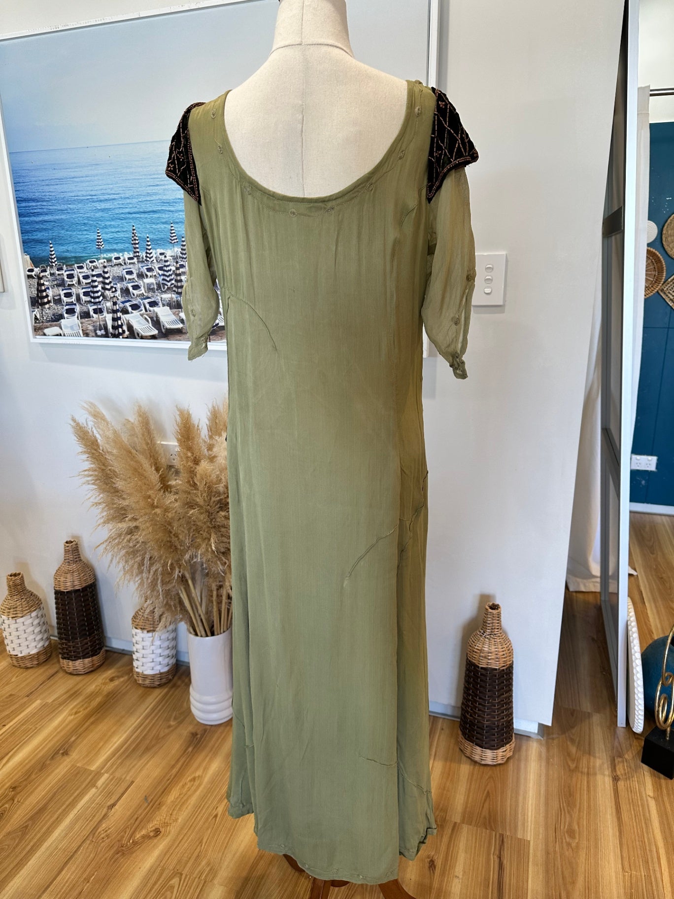Vintage 90's Bohemian Dress - Medium - Light green